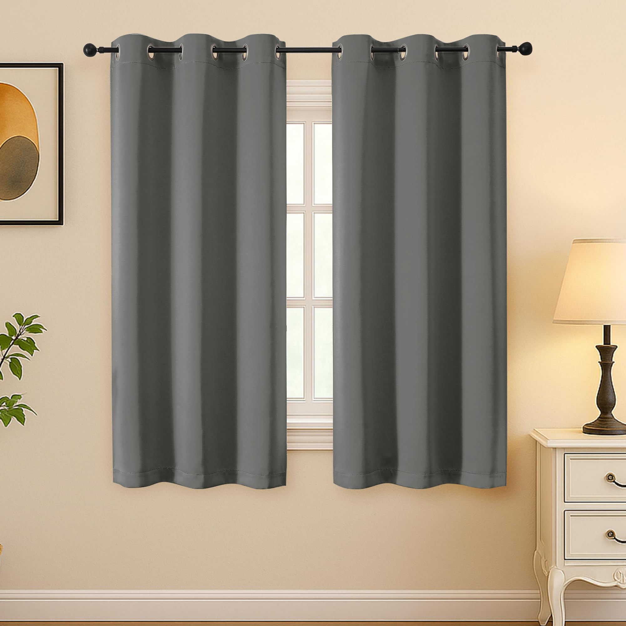 Simplebrand Light Grey Room Darkening Curtains for Bedroom 63 Inch Length 2 Panels Set, Thermal Insulated Energy Saving Curtains for Kids Room, Grommet Solid Nursery Window Treatment Drapes, W40 x L63
