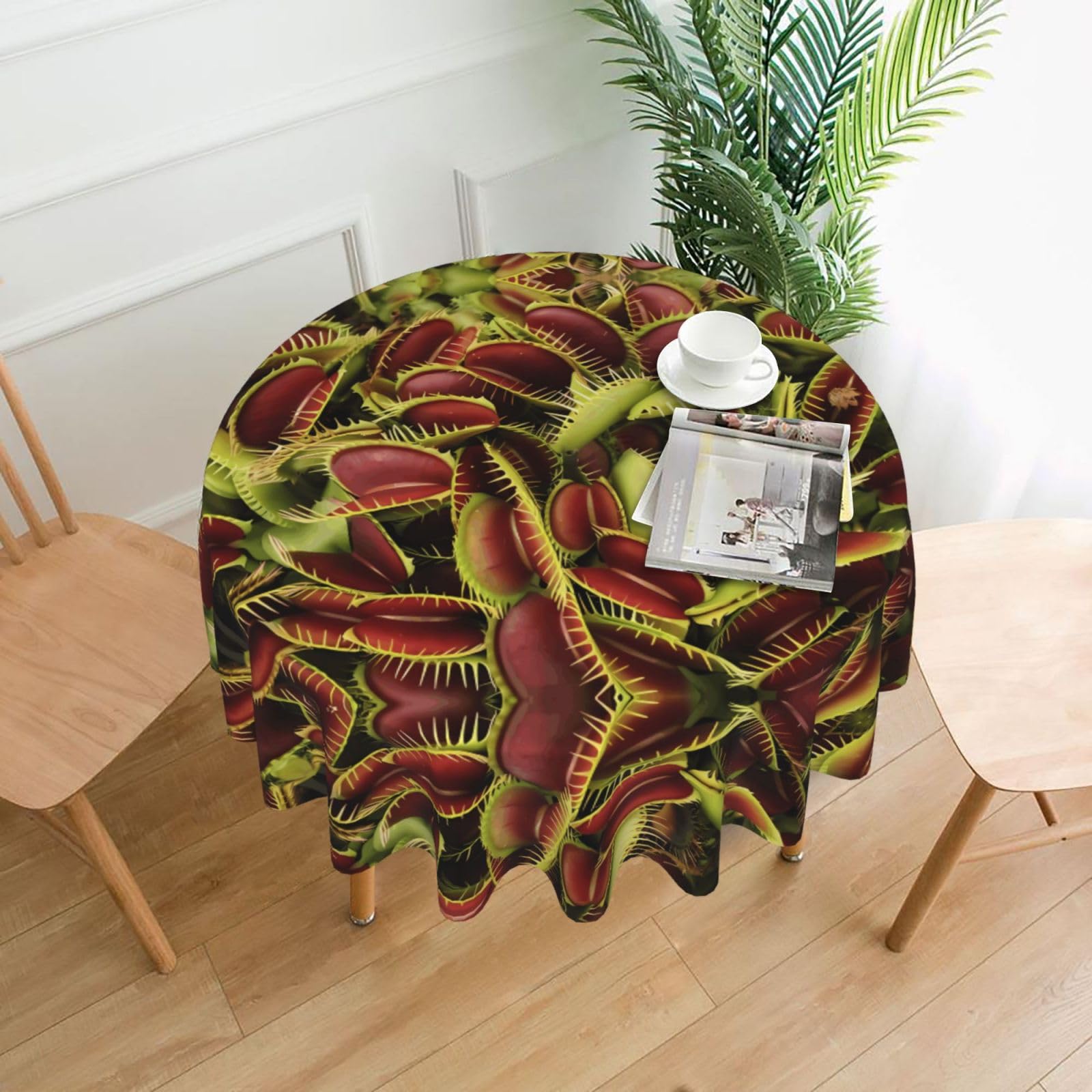 WHJSSF Plant Prints Round Decorative Tablecloth 60in - Elevate Your Dining Experience with a Stylish & Protective Table Throw