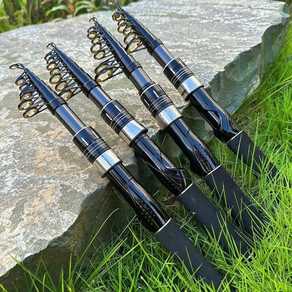 Caña de pescar telescópica de carbono de 15 m a 24 m, caña ultraligera con agarre de espuma y punta sensible, aventuras de pesca en el mar, color negro