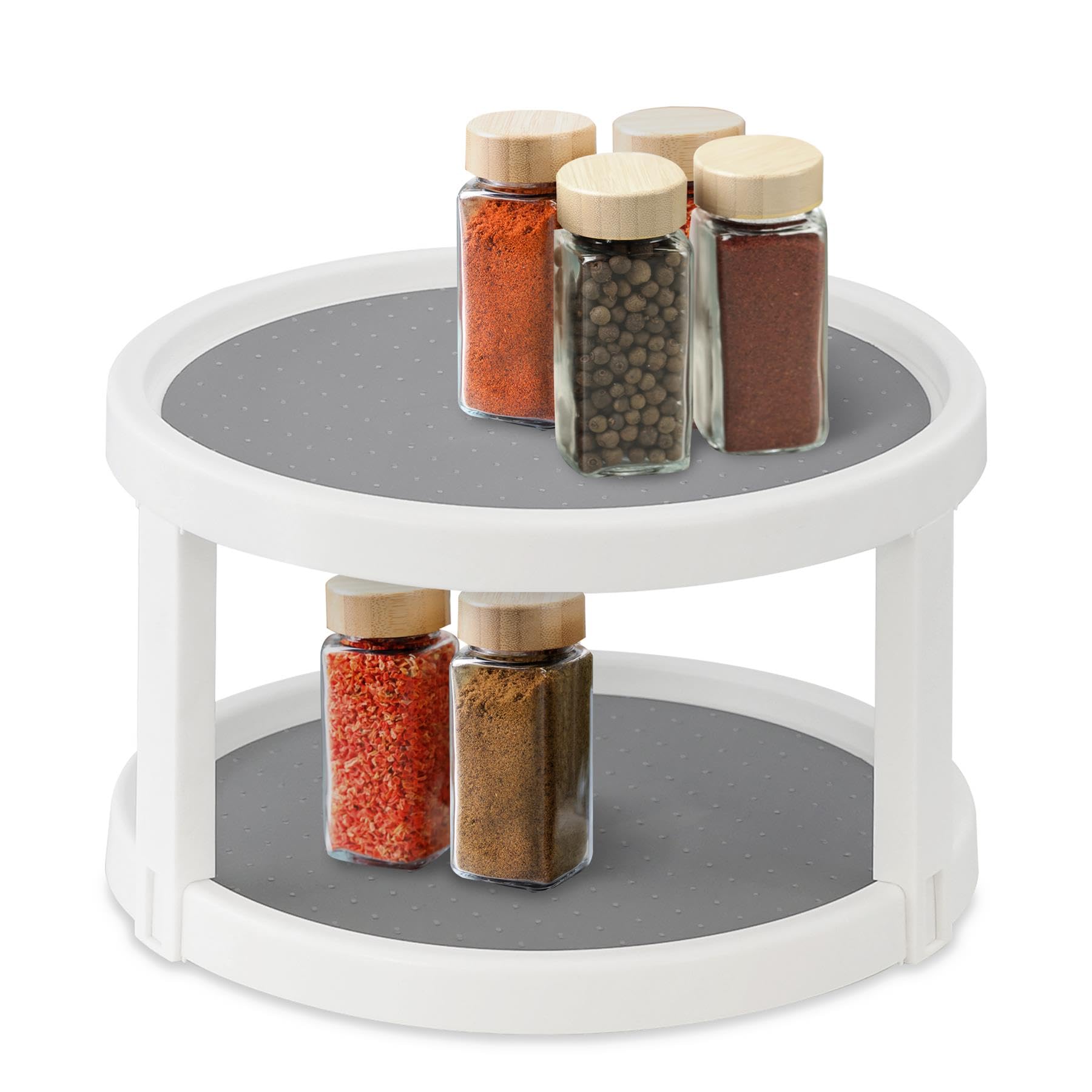 GEEZY 2 Tier Lazy Susan Spice Rack - Rotating Spice Rack with Non Slip Base, Raised Edges, 360 Degree - Spinning Organiser for Kitchen Storage & Organisation, Cupboard, Pantry, Fridge Use, 25x15.5cm