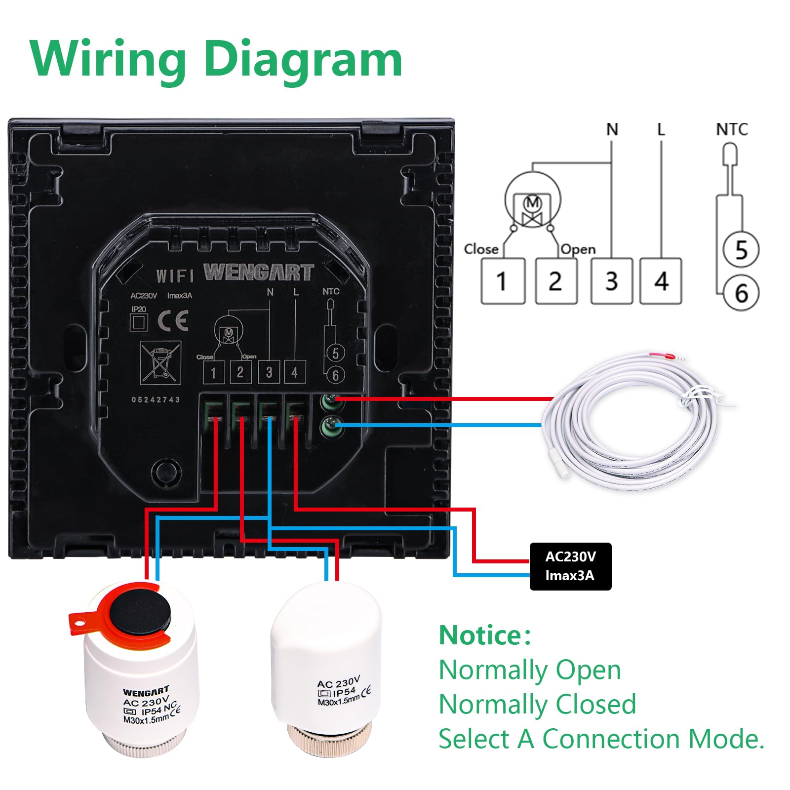 Wengart Domowy programowalny termostat WG03-4, AC230V Max3A ekran dotykowy LCD Praca do promiennego ogrzewania podłogowego czarny
