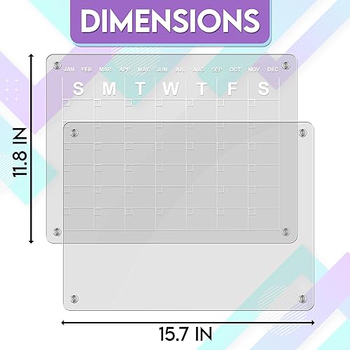 Miniatura 6 de VuseOne - Calendario mensual acrílico magnético y tablero de notas en blanco - Juego de 2 piezas con 6 marcadores - Soporte para marcadores y paño