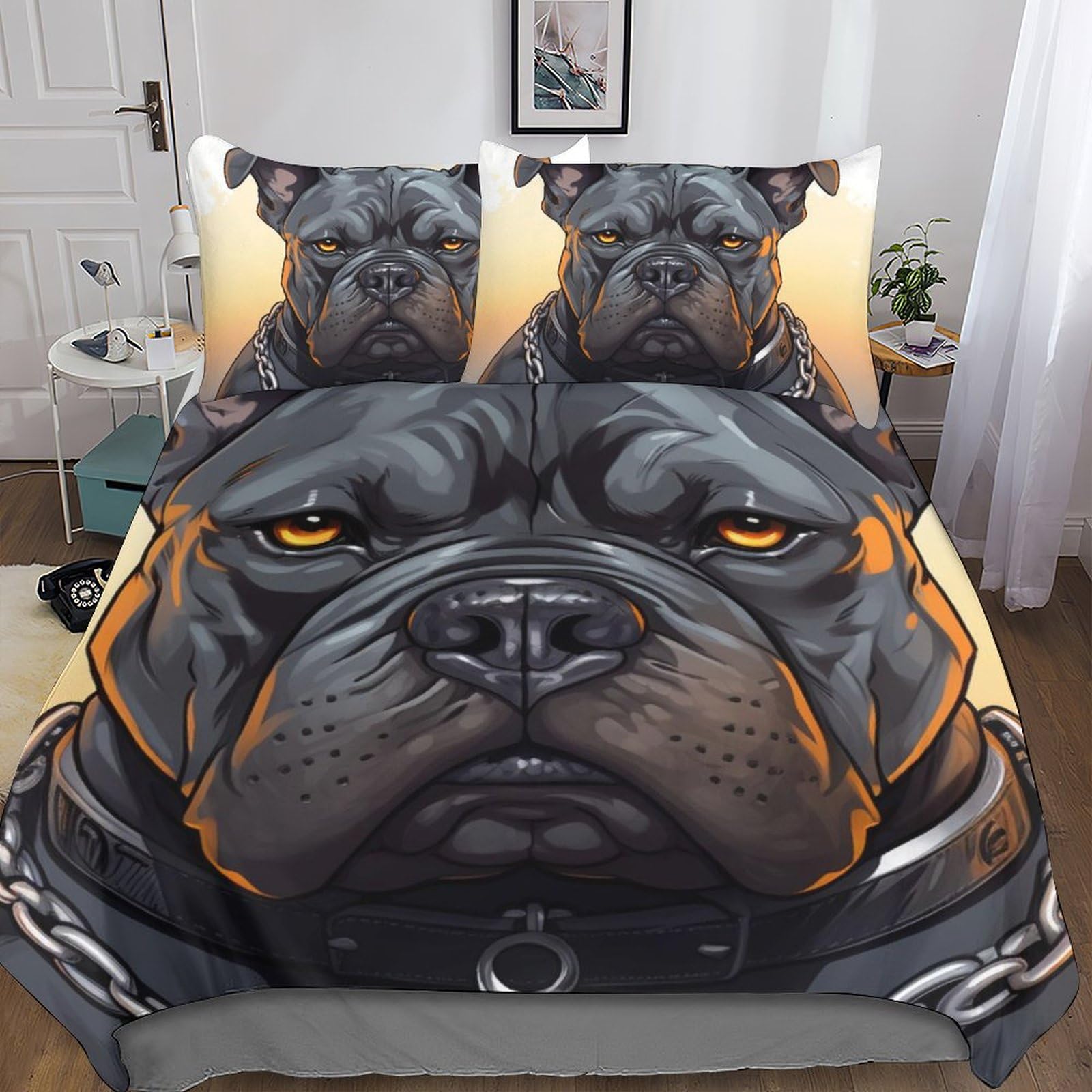 Housse de couette zippée 3D chien résistant aux plis et facile à enfiler