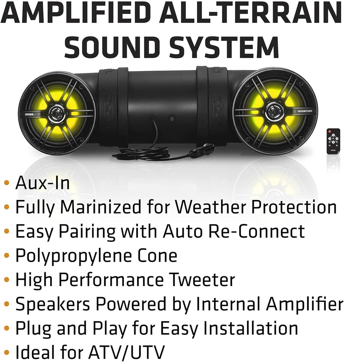 Sound Storm Laboratories BTB6L ATV UTV Sound System - 6.5 Inch Speakers, 1 Inch Tweeters, Full Range, IPX5 Weatherproof, Bluetooth, Built-in Amplifier, Multicolor Illumination, Golf Cart Compatible