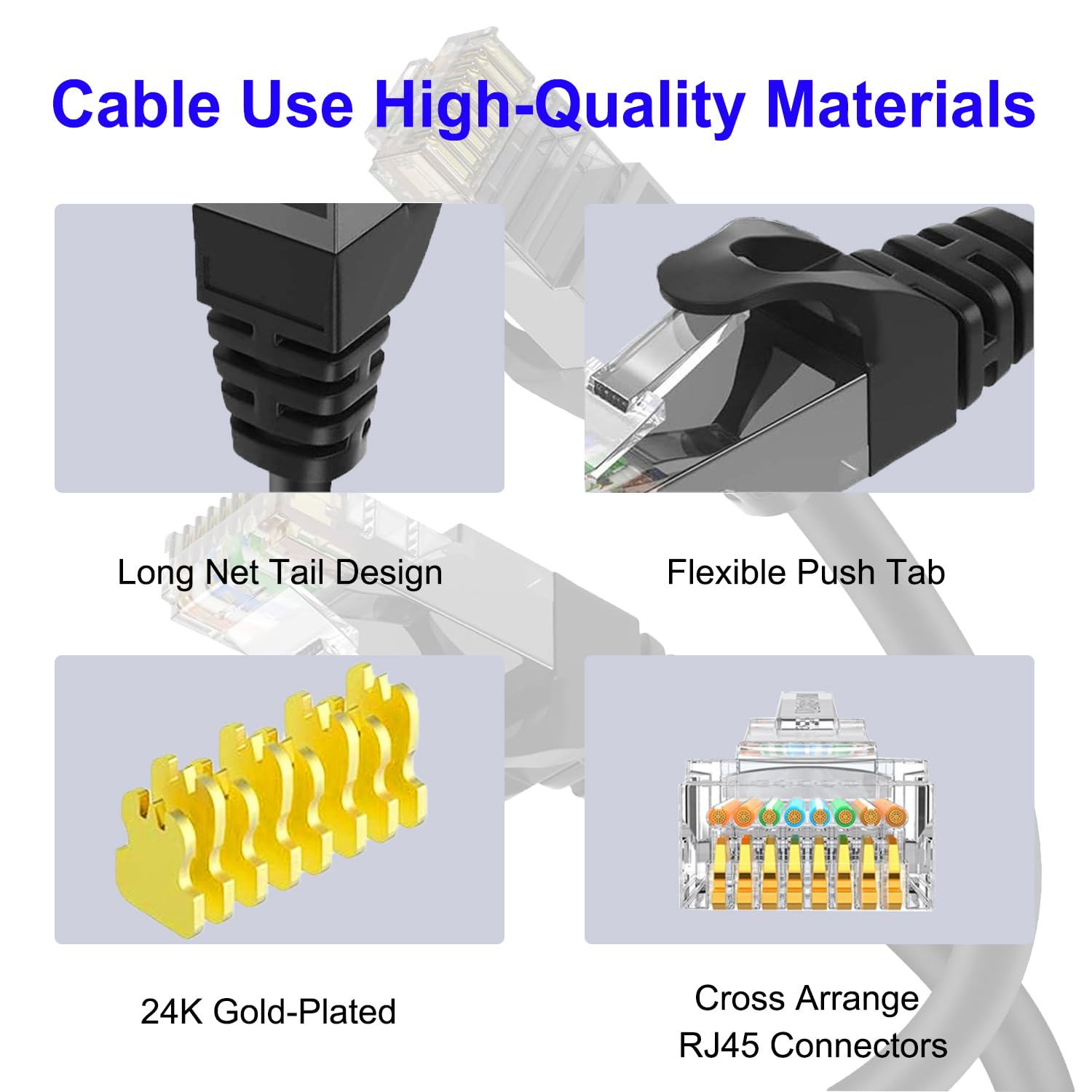 Câble Ethernet Cat6 (90 m) – Câble réseau Cat6 – Câble de raccordement RJ45 compatible Cat6, Cat5E, Cat5 – Comprend 25 attaches et 25 clips de câble
