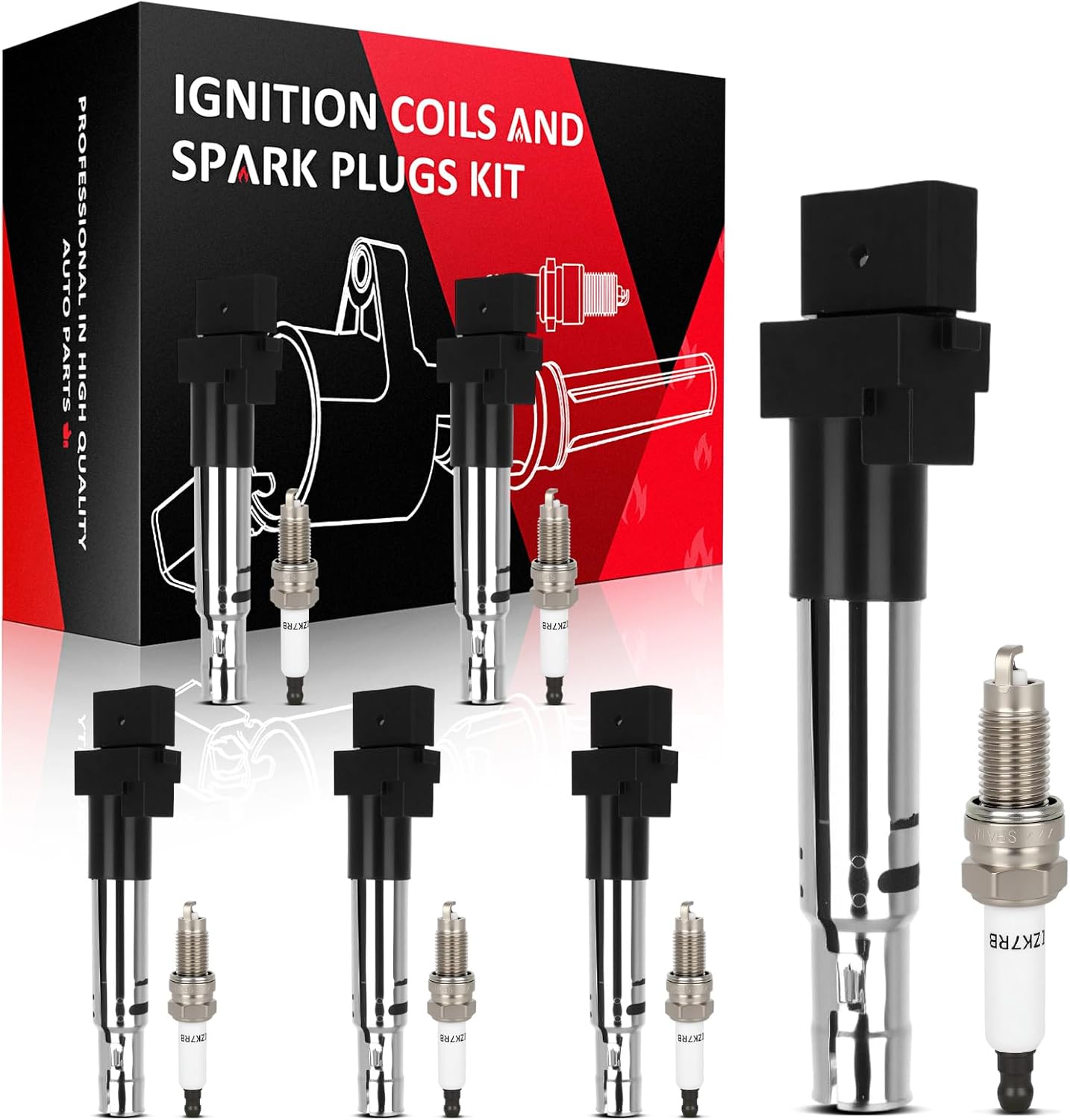 SCITOO 6 ignition coils + 6 iridium Spark Plugs,for Porsche,for Cayenne 3.6L 2011 2012 2013 2014 2015 2016 2017 2018 E1031, UF616 ‎C1734