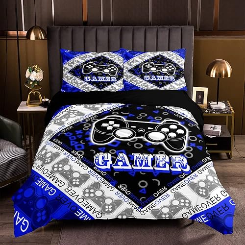 Miniatura 3 de ESOVIO Vedio - Juego de ropa de cama con estampado de consola de videojuegos 3D para adolescentes y niños, funda de edredón de 3 piezas con funda de