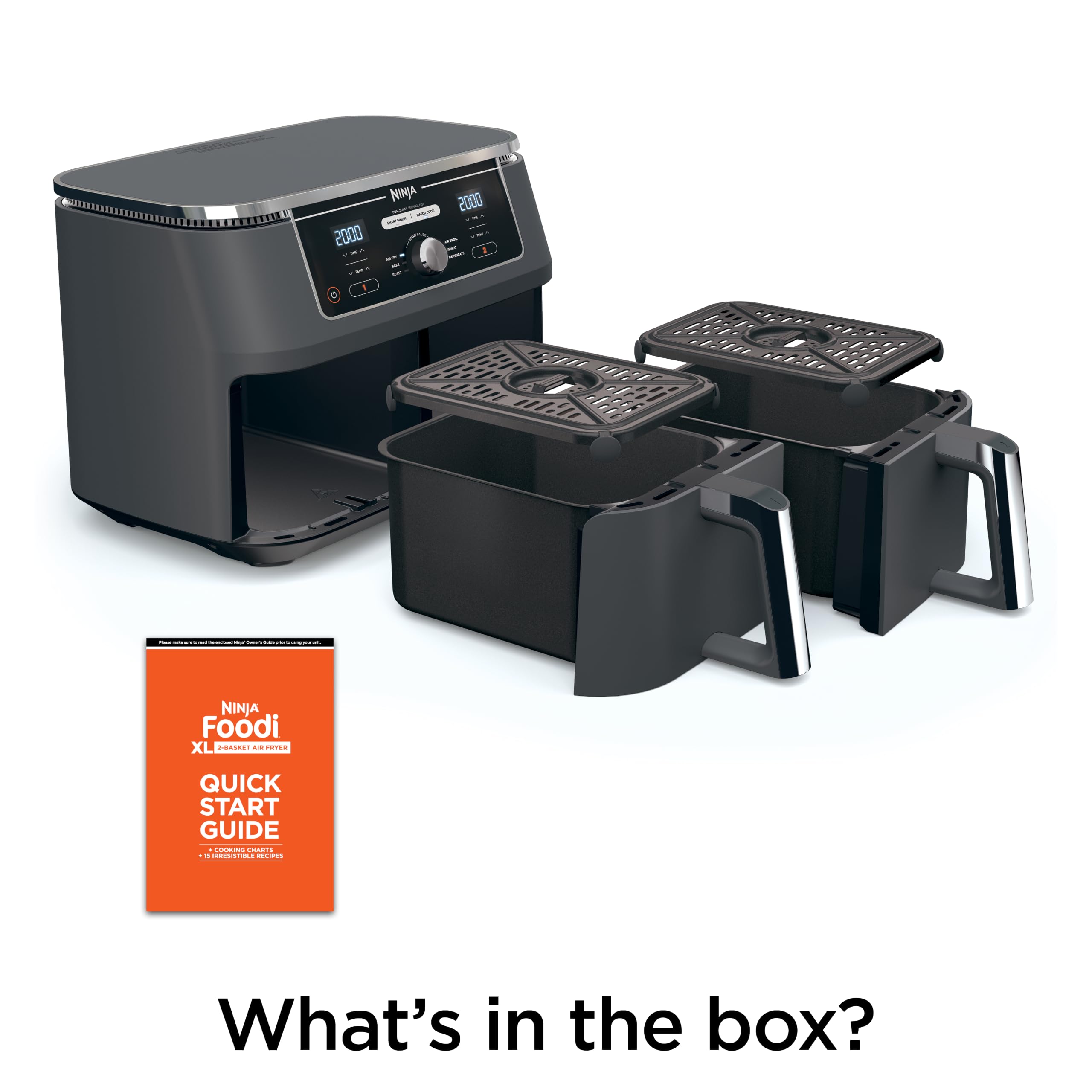 Ninja DZ401 Foodi 10 Quart 6-in-1 DualZone XL 2-Basket Air Fryer with 2 Independent Frying Baskets, Match Cook & Smart Finish to Roast, Broil, Dehydrate for Quick, Easy Family-Sized Meals, Grey view 7