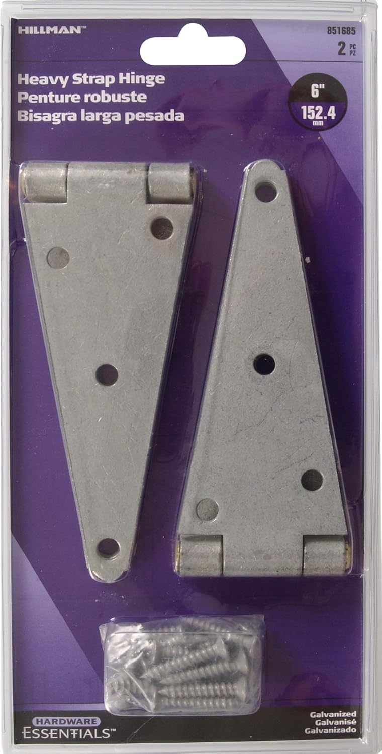 Hardware Essentials 851685 Heavy Duty Strap Hinges Galvanized 6" - 2 Pack