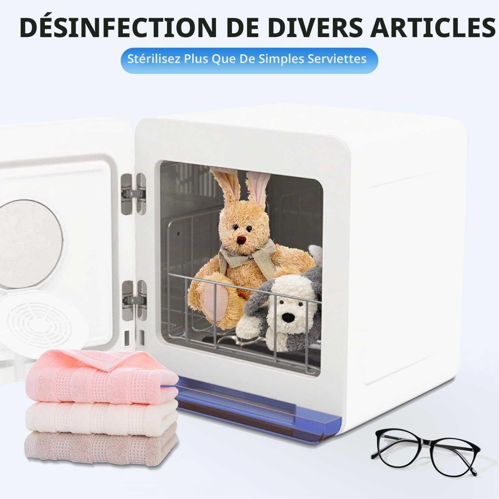 Chauffe-serviettes, 8 l serviette chaude Cabinet de stérilisateur, vapeur pour serviettes avec clip de serviette plus chaud, chauffe-serviettes électrique chauffage rapide à 80 ℃ armoire à serviettes