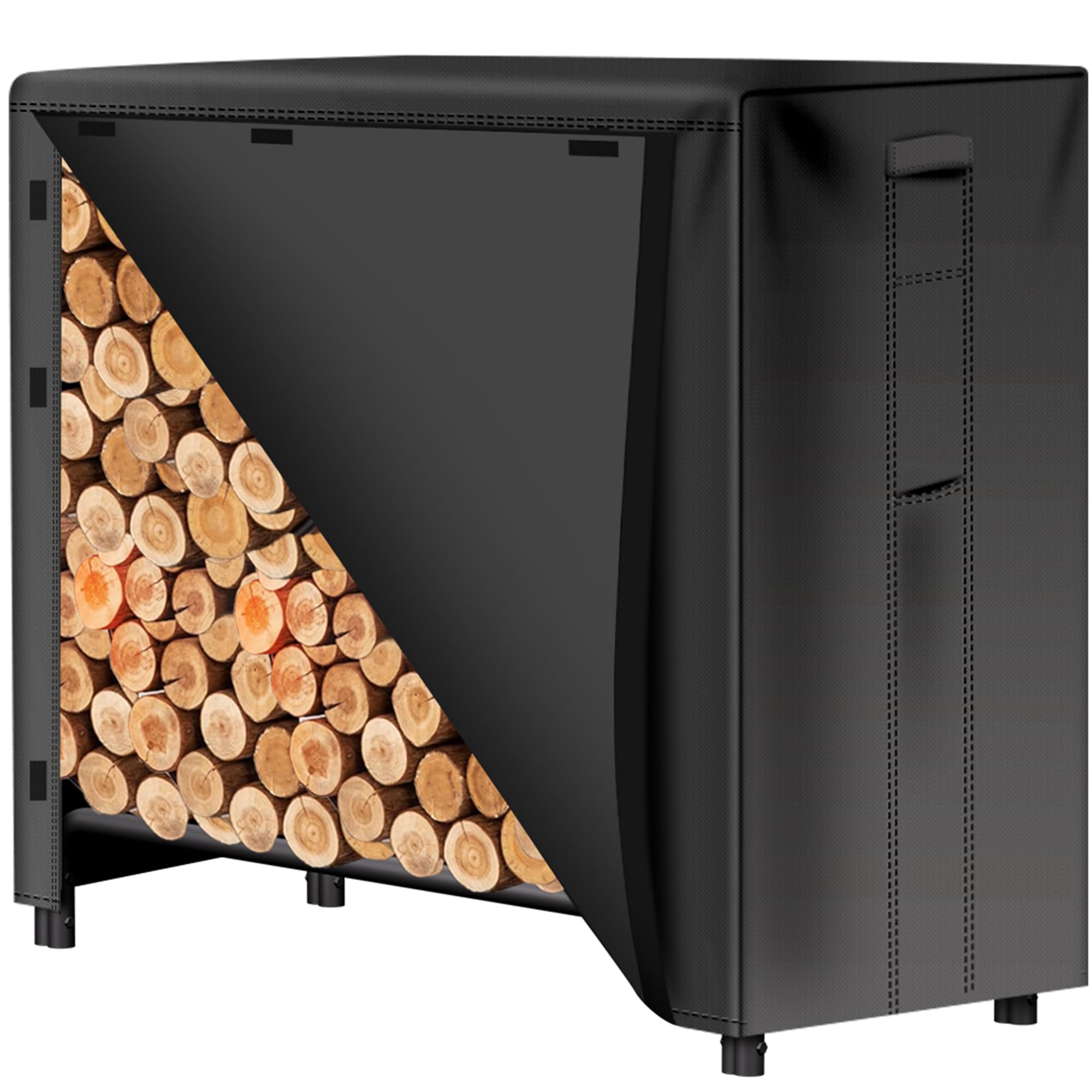 4ft Firewood Log Rack Cover Outdoor Heavy Duty wood rack cover Waterproof Fire Wood Storage Covers 600D Oxford Fabric Fireplace Logs Holder Cover Black