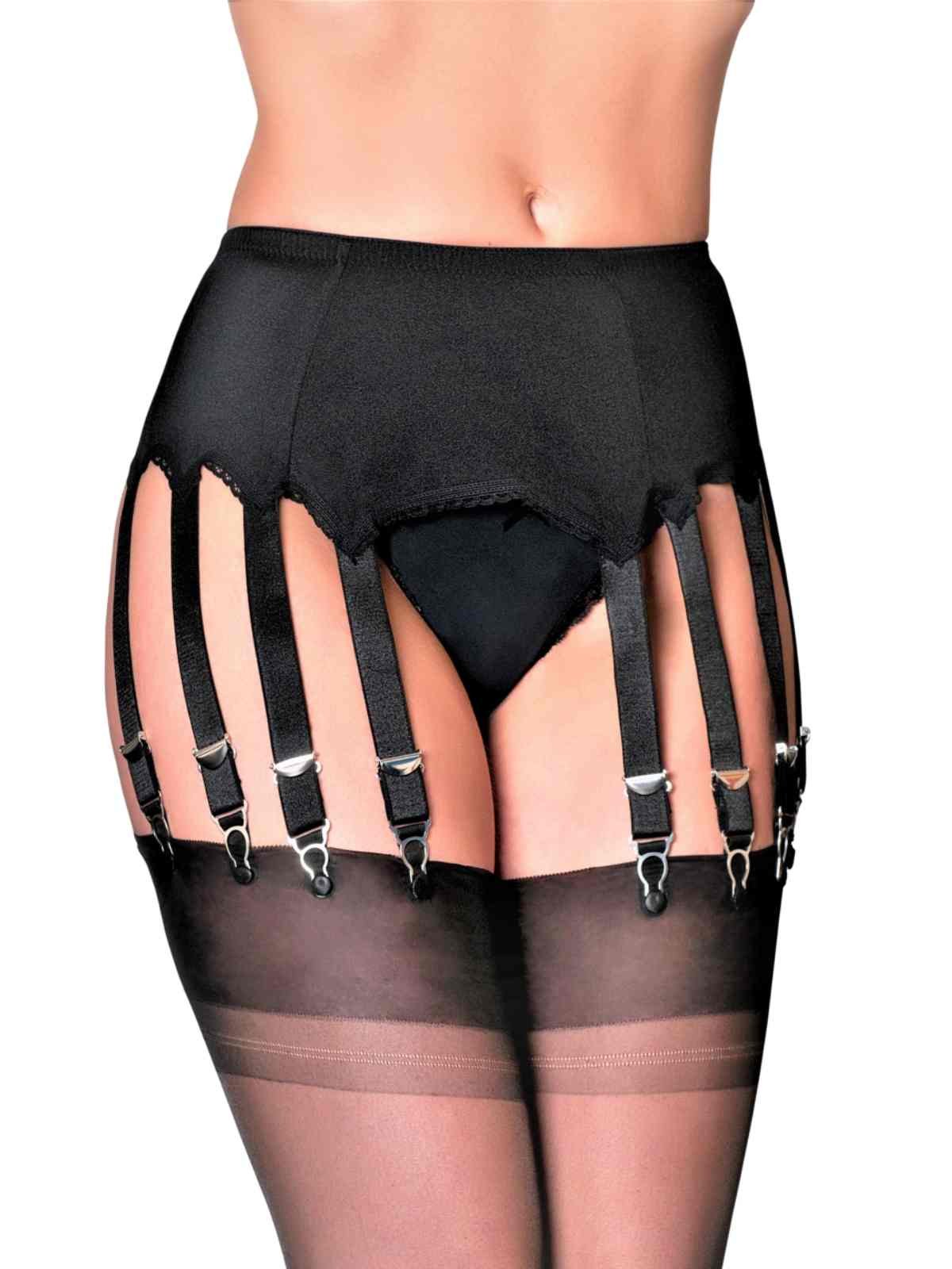Premier Lingerie Women's Black Lycra 14 Strap Suspender Belt For Stockings (Pl70) [Uk] ([M] (Waist 81-86 Cm), )