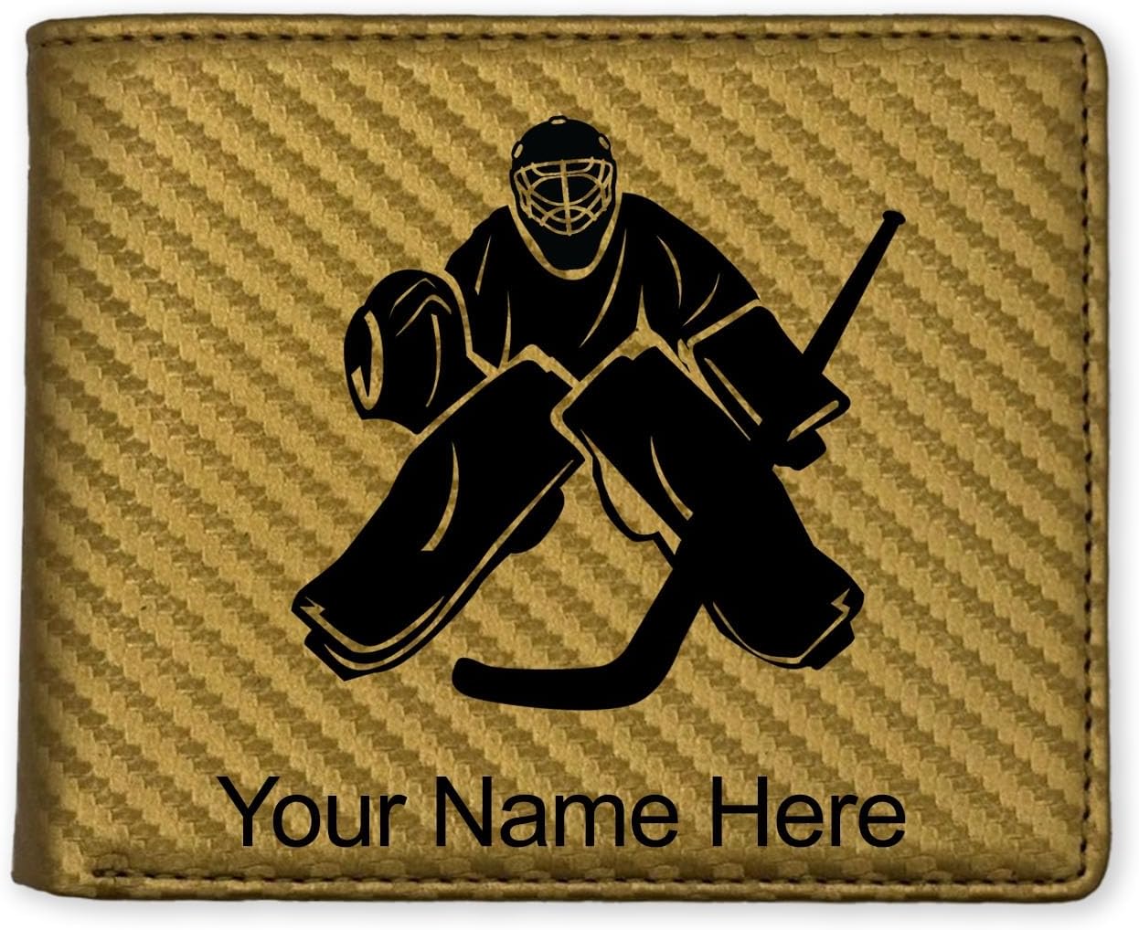 LaserGram Faux Leather Bi-Fold Wallet, Hockey Goalie, Personalized Engraving Included (Carbon Fiber Black with Silver)