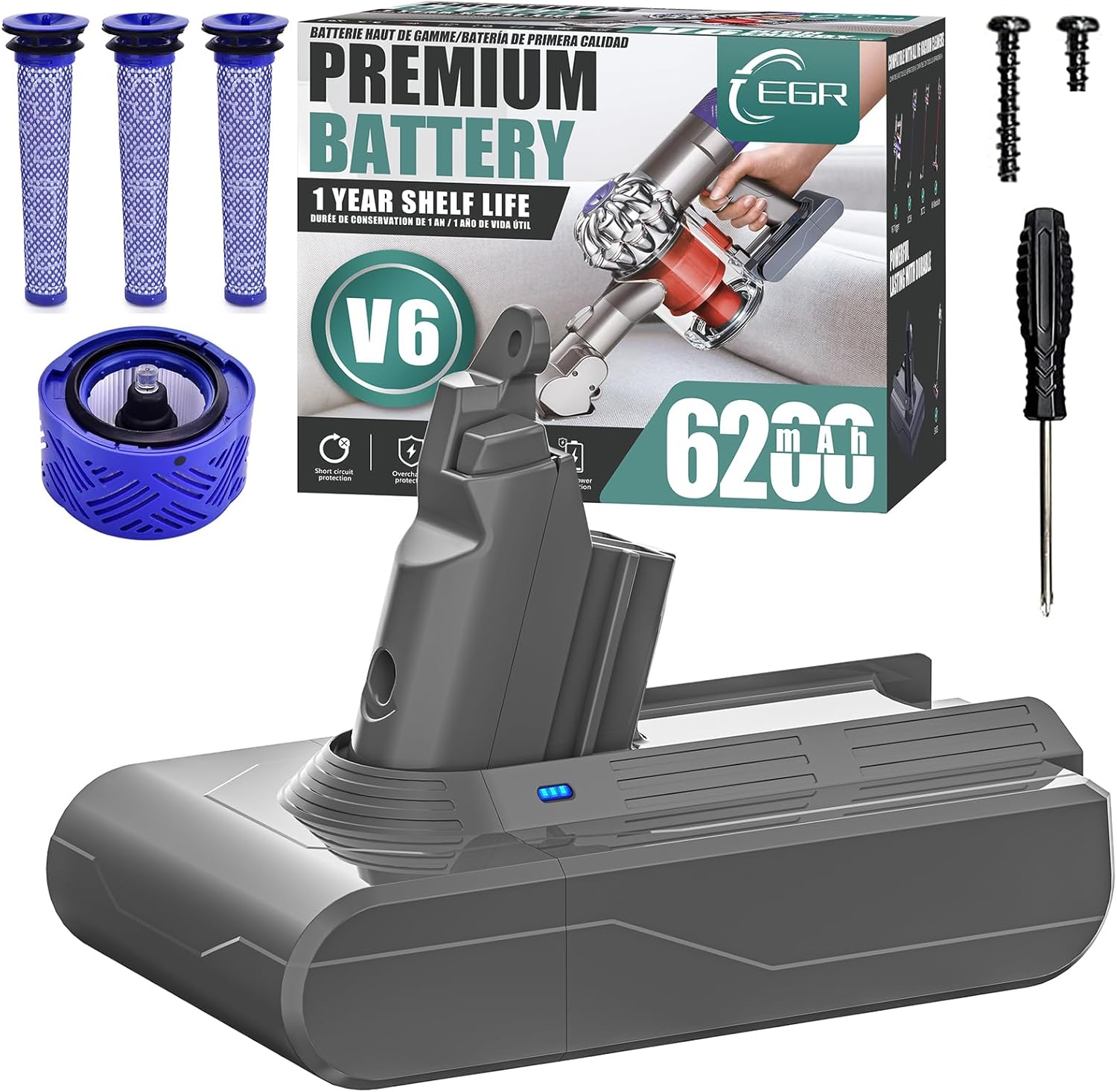 Image showcasing EGR Premium 6200mAh V6 Battery Replacement for Dyson Vacuums