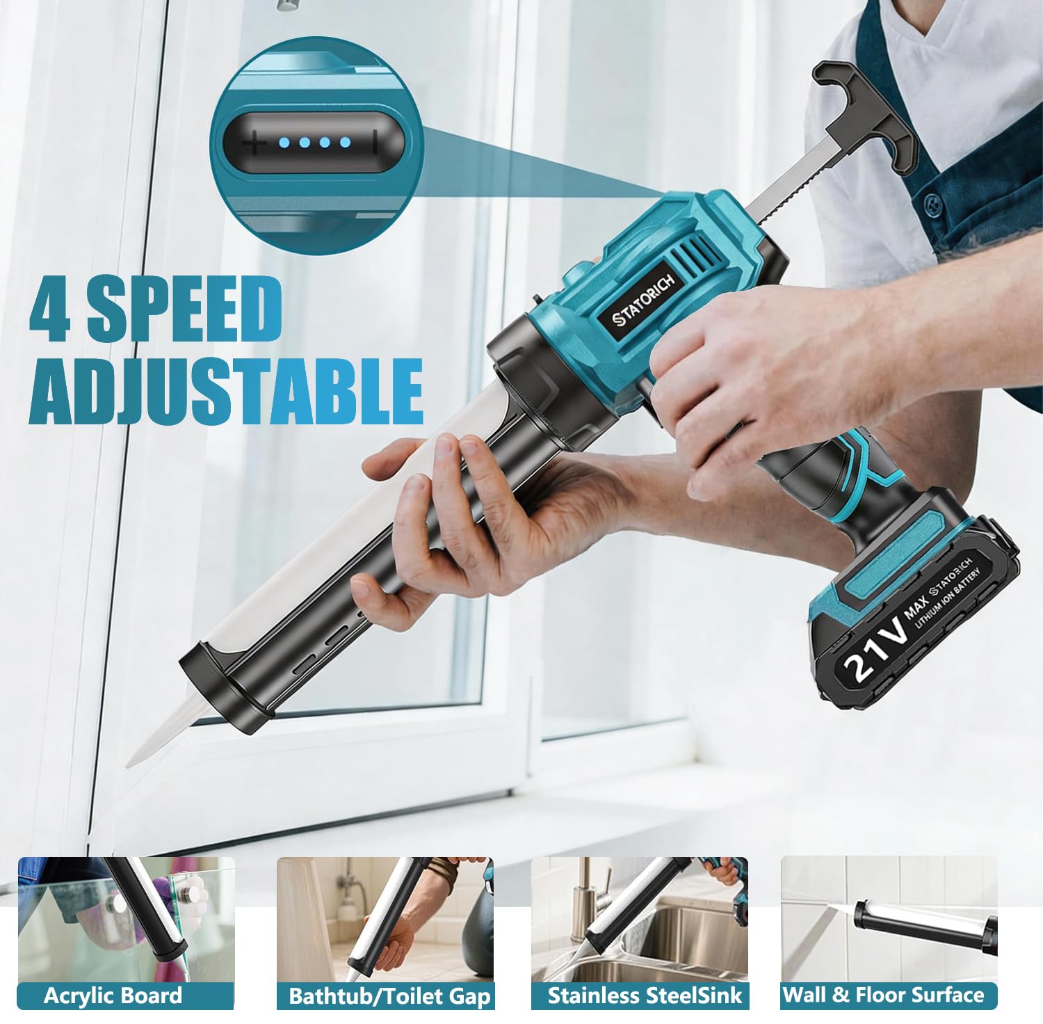 Pistola de calafateo inalámbrica compatible con Makita 18 V, aplicador de pistola selladora eléctrica de silicona con 2 baterías