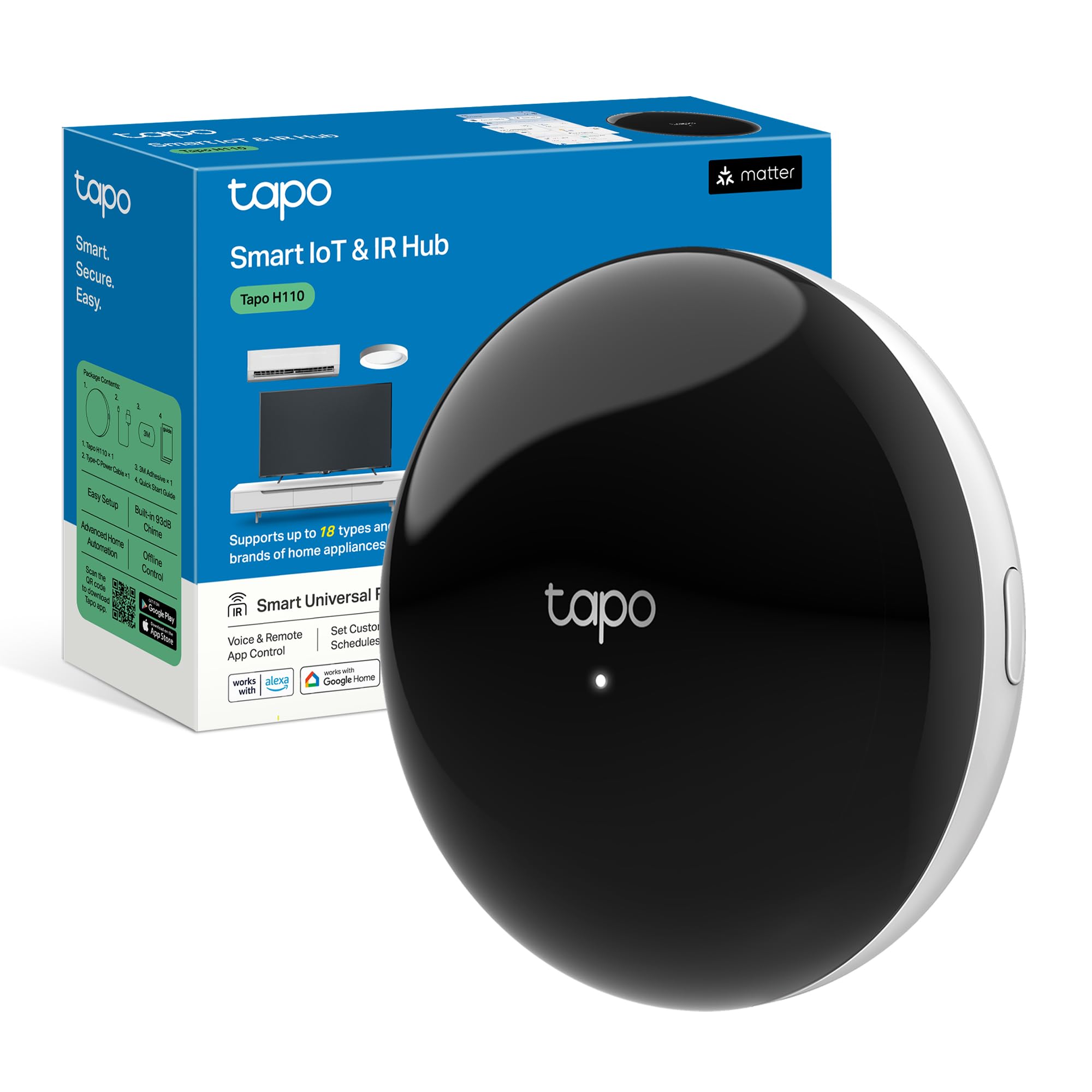 Tapo H110 Smart Hub IR & IoT - Supporta 18 Tipi di Dispositivi, oltre 8000 Marchi, Hub per Sensori Tapo, Controllo Vocale con Alexa/Siri, Compatibile