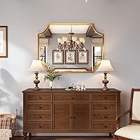 Vista 4 de Kelly Miller Espejo de baño dorado grande de 30 x 40 pulgadas para pared, espejo de tocador festoneado dorado, espejo decorativo con marco biselado