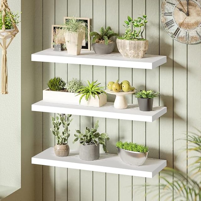 White Floating Shelves,Modern style Wall Shelf,Storage Display Rack,Organizer Bookshelves for Bedroom,Bathroom,Kitchen,Set of 3