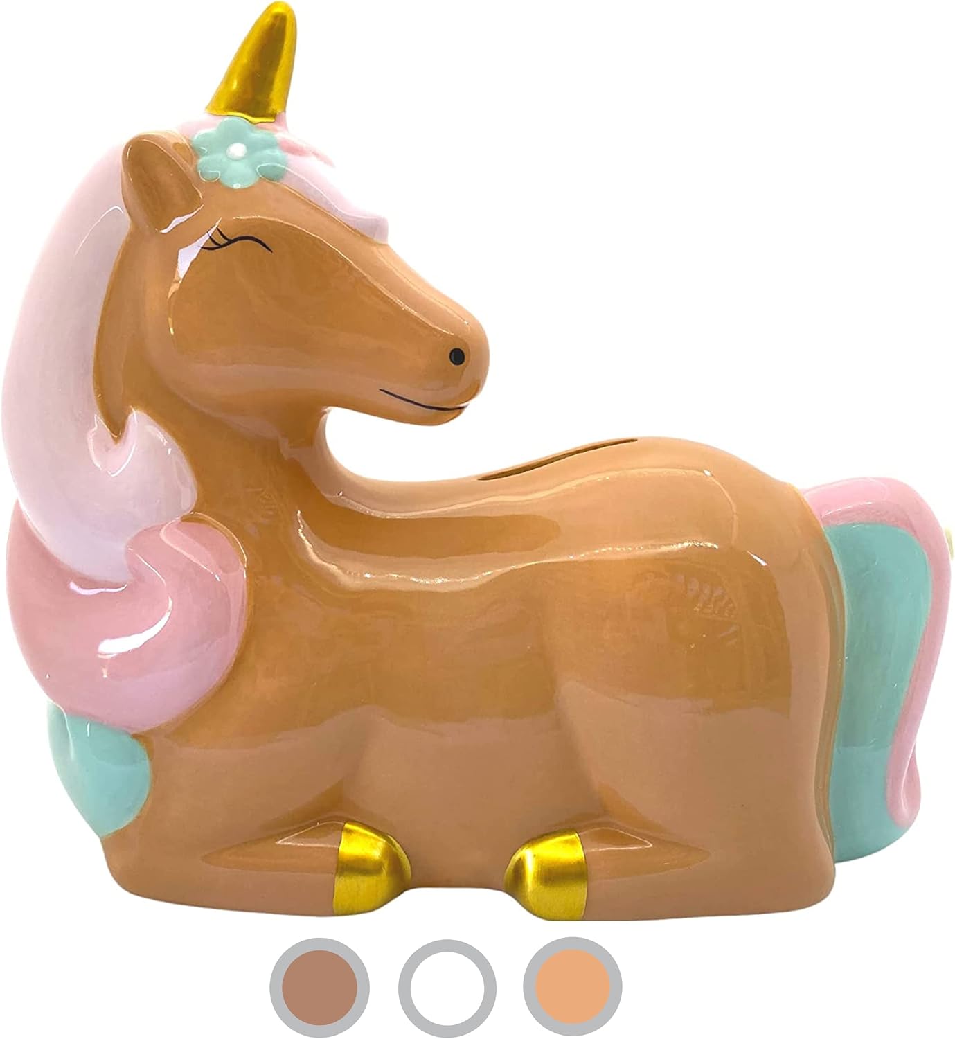 Unicorn Piggy Bank for Girls Med Brown Ceramic Piggy Bank