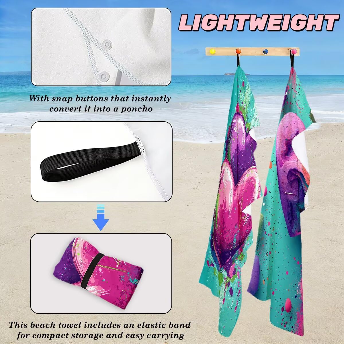 Ręcznik plażowy XXL, 90 x 180 cm, zestaw 2 sztuk, z mikrofibry, szybkoschnący, do sauny, fitness, bez piasku, ręcznik plażowy, do sauny, duży ręcznik kąpielowy, prezent dla kobiet -4577