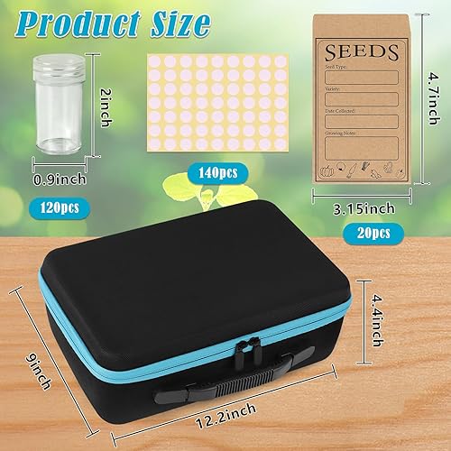 Miniatura 2 de Organizador de almacenamiento de semillas de 120 ranuras con 20 sobres de semillas, caja de almacenamiento resistente con bolsa con cremallera