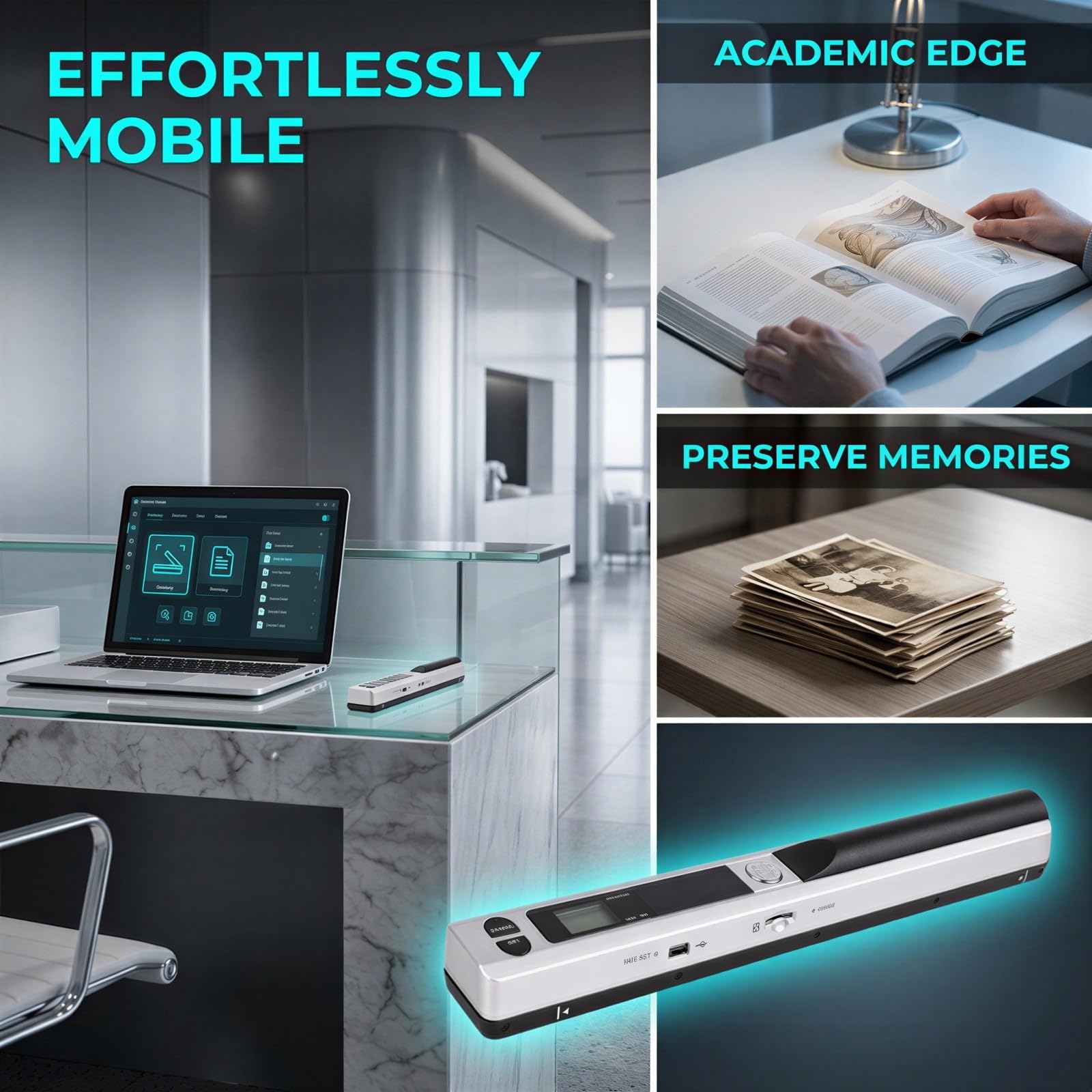 Scanner portatile per documenti, scanner portatile per documenti A4, foto e libri, 900 DPI, formato JPEG e PDF, schermo LCD, ufficio mobile aziendale