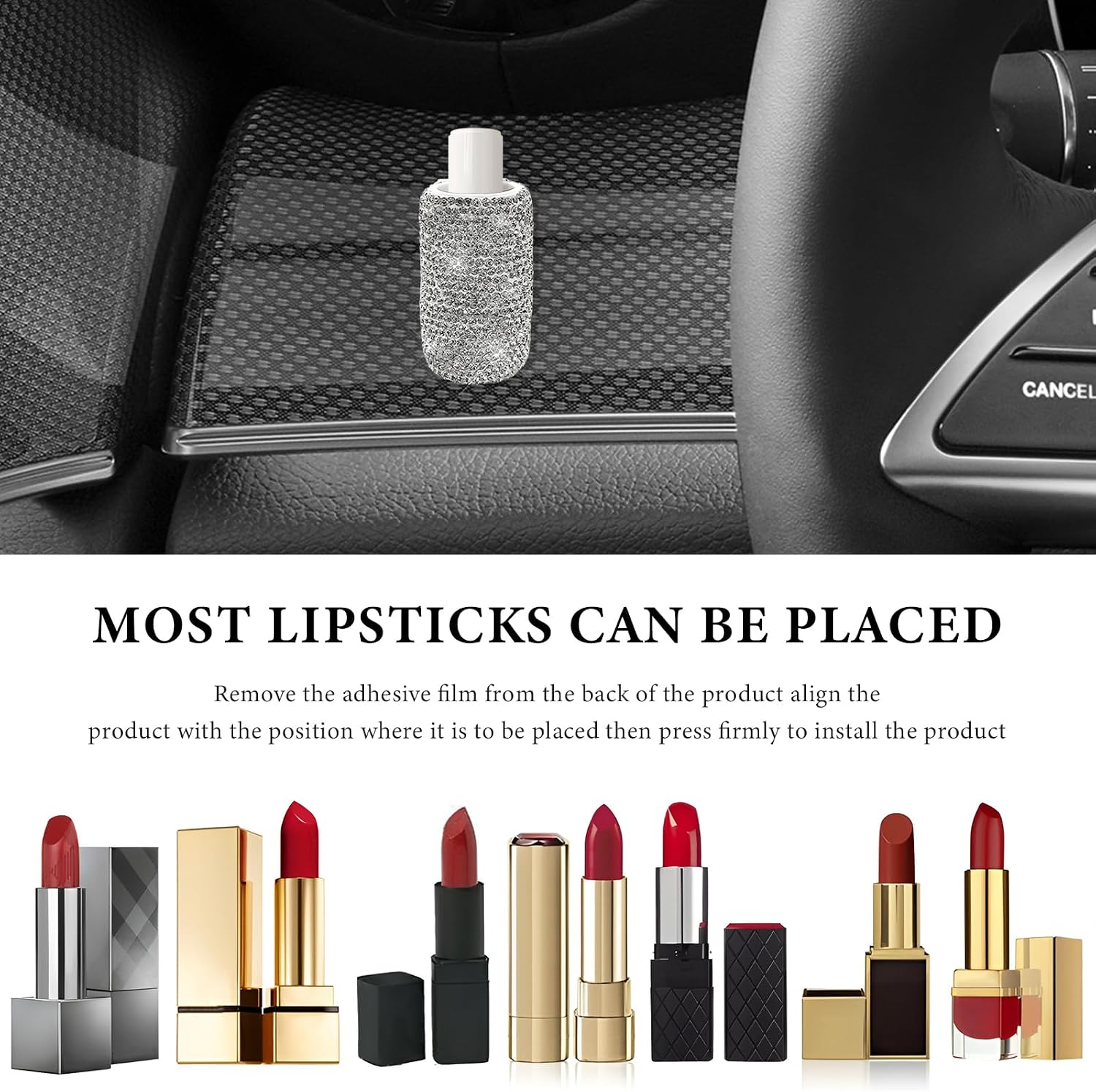 Upright Car Chapstick Holder, Sparkling Rhinestone Lip Balm Mount Vehicle Lipsticks Organizer, Bling Insulating Lip Balm Holder Auto Interior Accessories for Women Girls (White) image 3