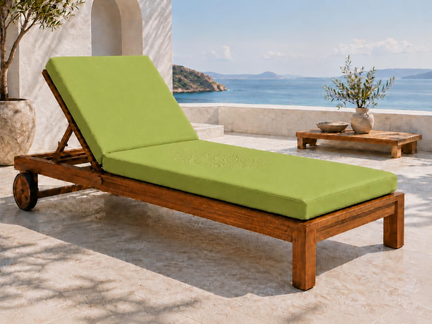 L S U Sun Lounger Cushion Waterproof Recliner Pad Removable Cover Zipper Outdoor Garden Deck Bed (Lime Green)