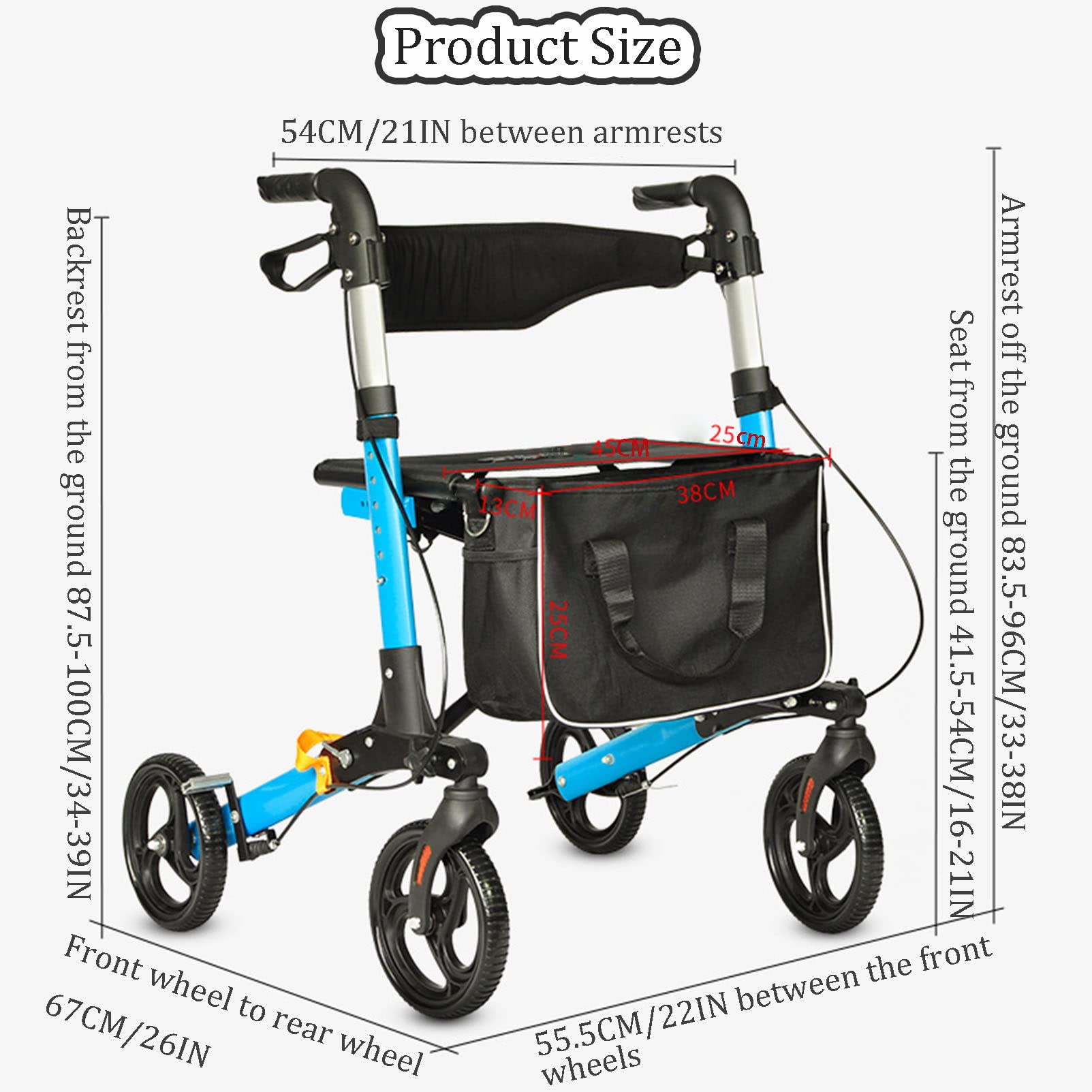 Deambulatore per Anziani Pieghevole, con Seduta e 4 Ruote, Rollator per Adulti o Disabili, Alluminio, Leggero