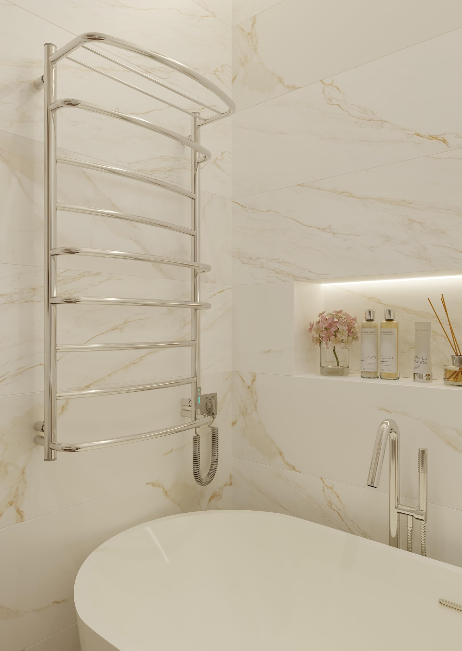 Elna Scaldasalviette Cromato - 168W - 1005x530mm - Elettrico con Ripiano - Per Bagno di famiglia & Casa - Acciaio Inox - Con Termostato, Timer & Eco - IP44 - Montaggio a parete