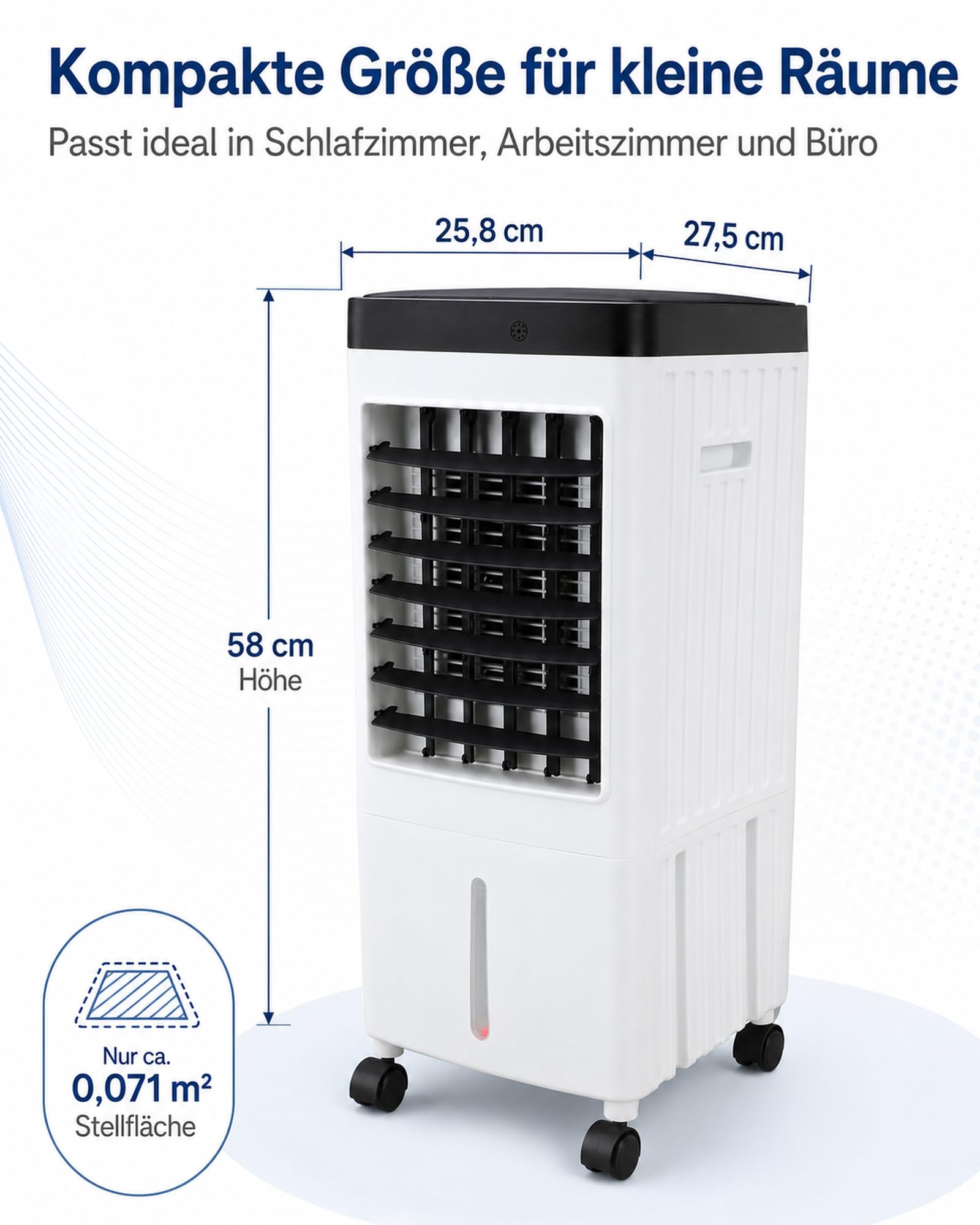 Luftkühler Mobiles Klimagerät ohne Abluftschlauch, Wassergekühlter Kühlventilator mit 3 Windstufen, Fernbedienung, Eisboxen und Schwenkfunktion für Zuhause, Schlafzimmer und Büro
