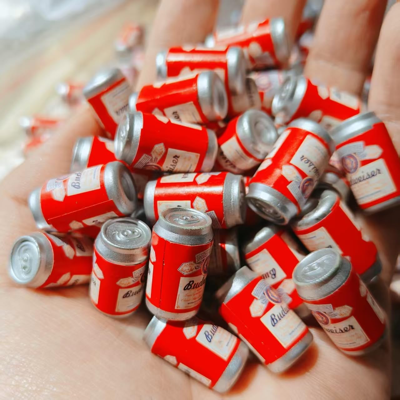 Miniature 1:12 Beer Can Collectibles, Red and Silver, 5-Piece Set