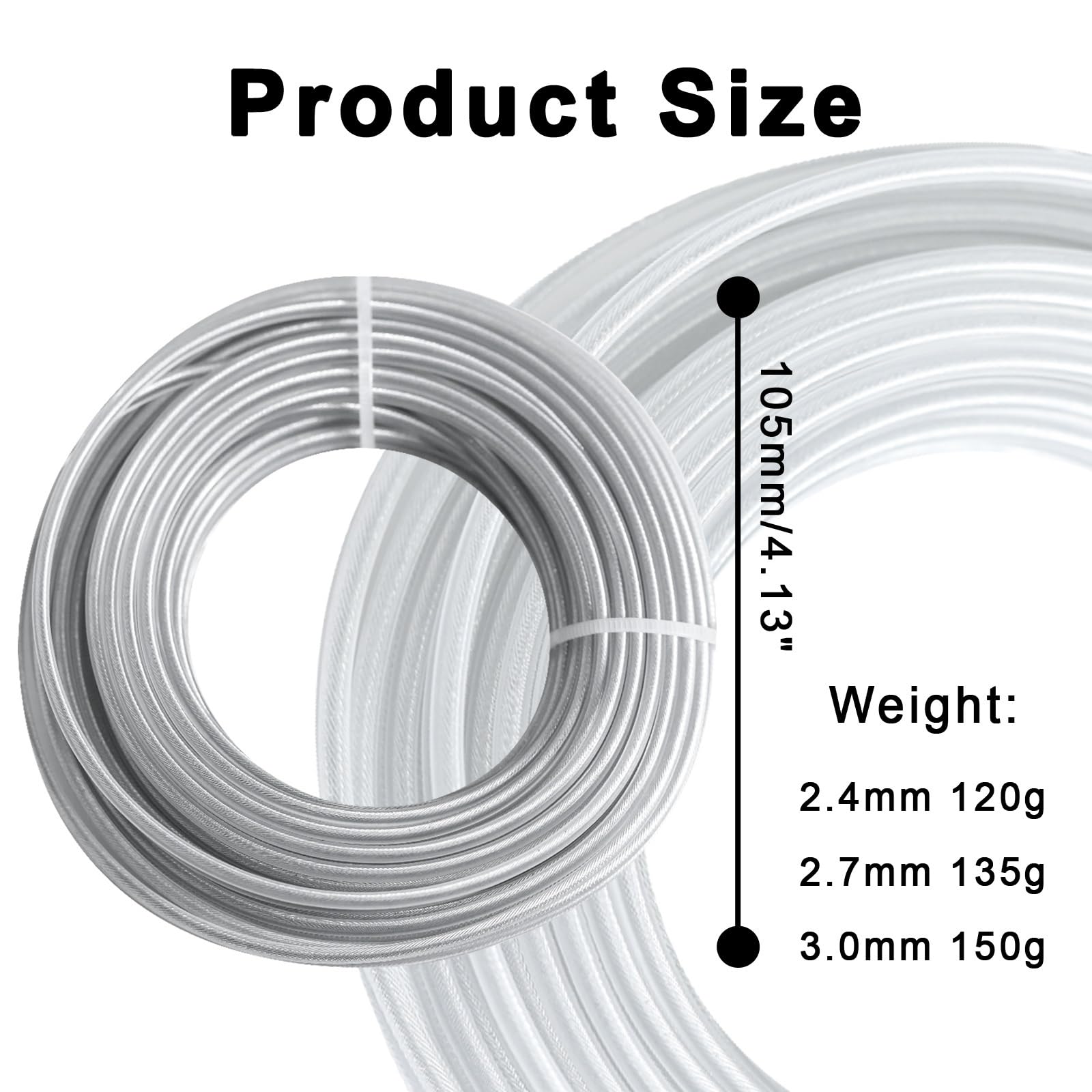 Cable De Acero 10M/15M, Hilo Desbrozadora Césped Nailon, Cuerda, Cortacésped, Reemplazo Rollo Redondo Largo(2.0mm,15m)