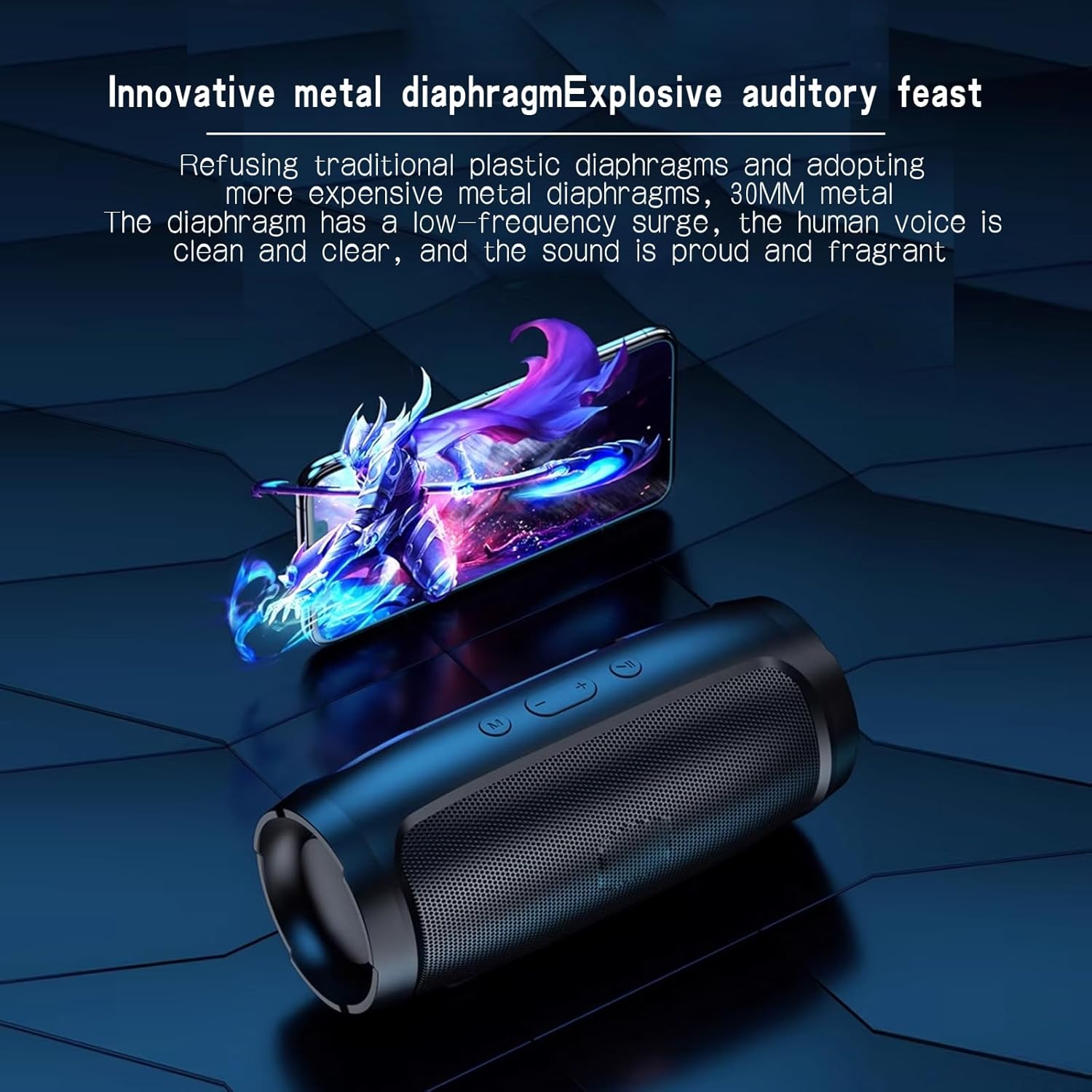 Generic J006 Mini Bluetooth Speaker with visual representation of sound waves from a metal diaphragm