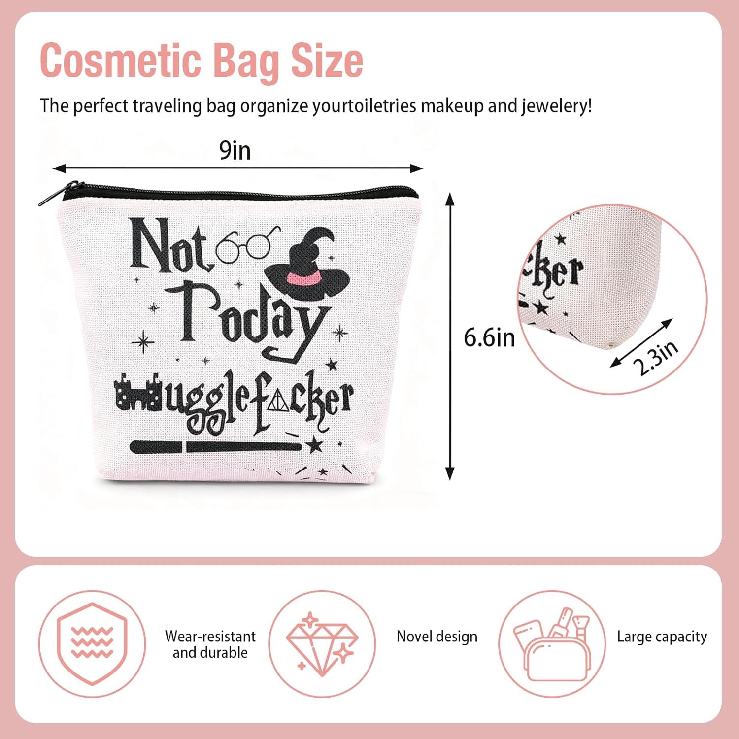 Funny Magic Wizard Cosmetic Bag Not Today Makeup Bag Pouch Birthday Christmas Gifts for Women Girl Sister Friends - Image 2
