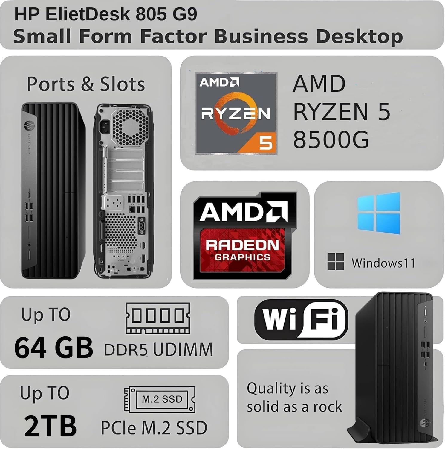 HP Elite 805 G9 SFF Business Desktop Computer, AMD 6-Core Ryzen 5 CPU (Up to 5.0GHz), 32GB DDR5 RAM, 1TB PCIe SSD, Radeon 740M Graphics, Dual 4K Display Support, Wired KB & Mouse, AI-Powered NPU image 2