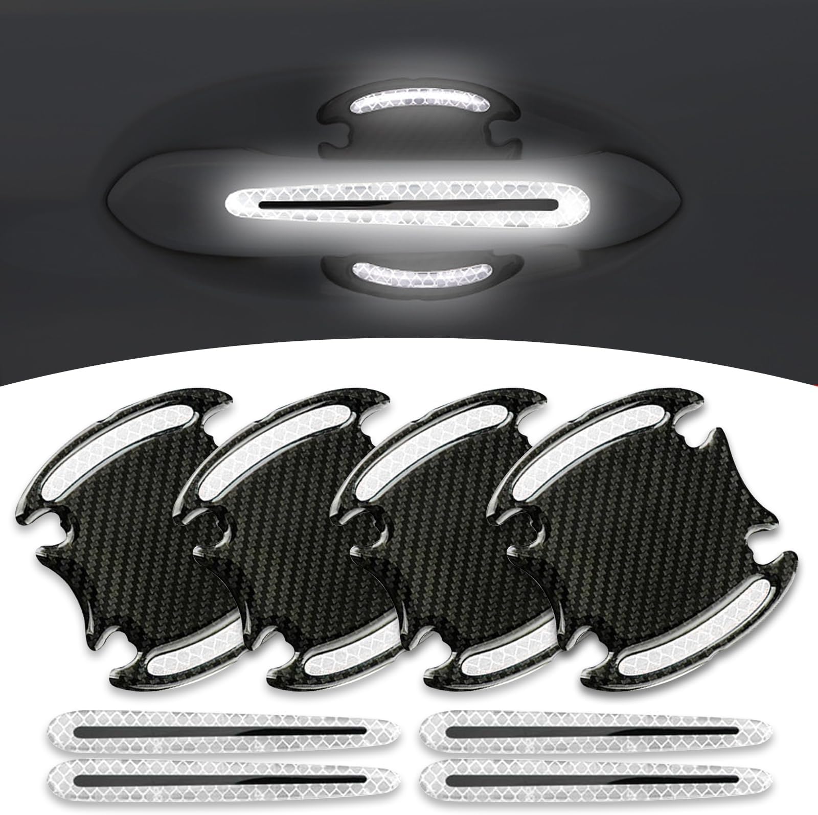 8 Pcs Reflective Car Handle Protector for Hyundai i20 II 2014-2020, Auto Door Handle Protective Film Anti-Scratches Paint Guard Bowl Sticker,White