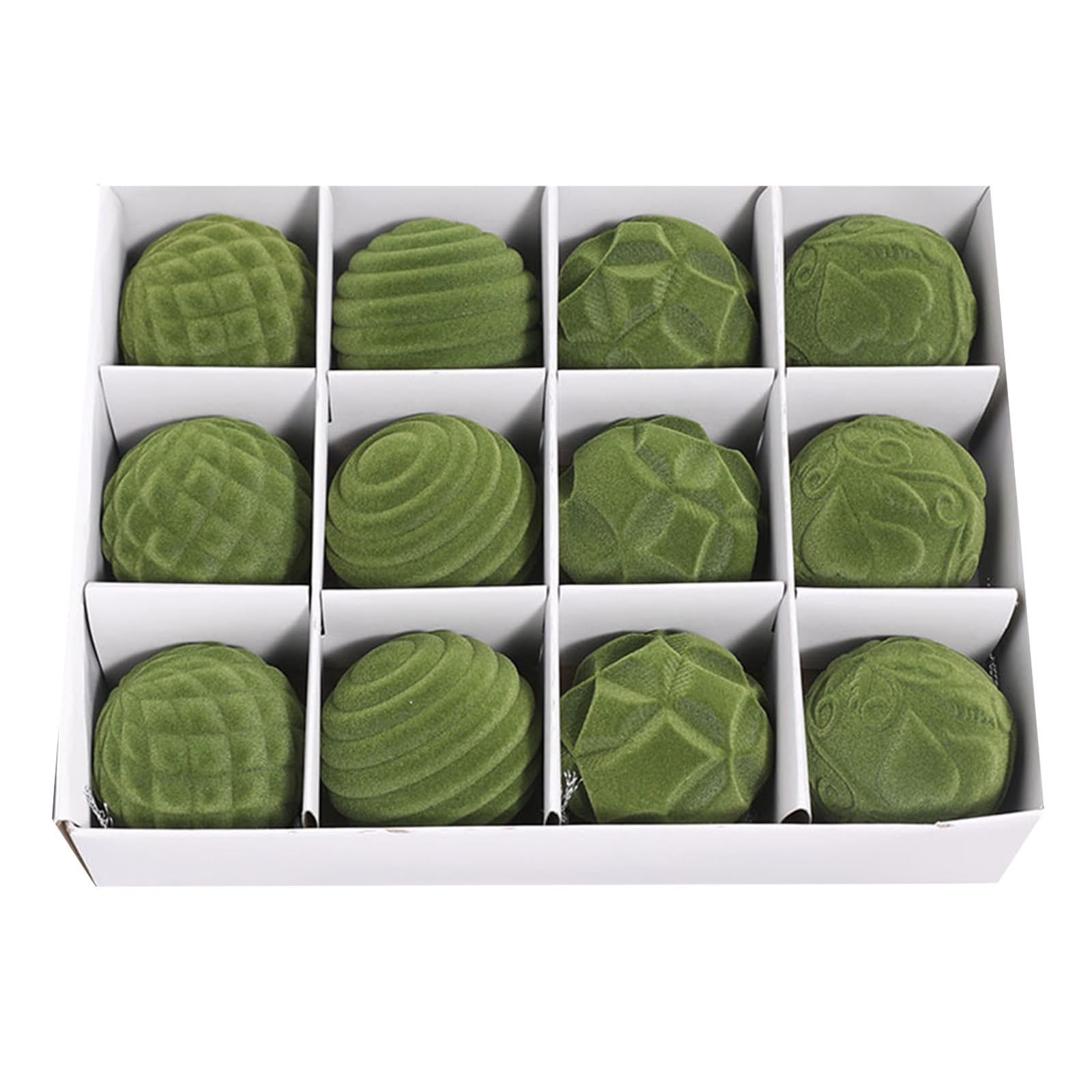 12Pcs Velvet Christmas Balls Hanging Ornaments Set, 6cm Shatterproof Plastic Flocked Christmas Baubles Tree Hanging Decorations (Army Green)