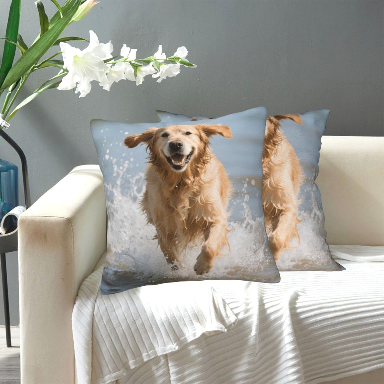 FekiLoot Decorative Throw Pillow Covers Modern Farmhouse Pillowcase Double Sided Cozy Cushion Cover for Sofa Couch Bed 20"X20" Cute Golden Retriever