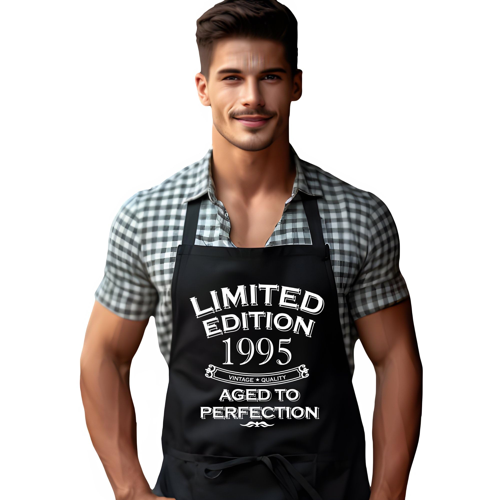 DCG PRINTWEAR Born in 1995 Apron – 30 Today Birthday Gift for Men – Funny Grilling or Cooking Apron – Novelty Apron for 30 Year Old Dad or Friend