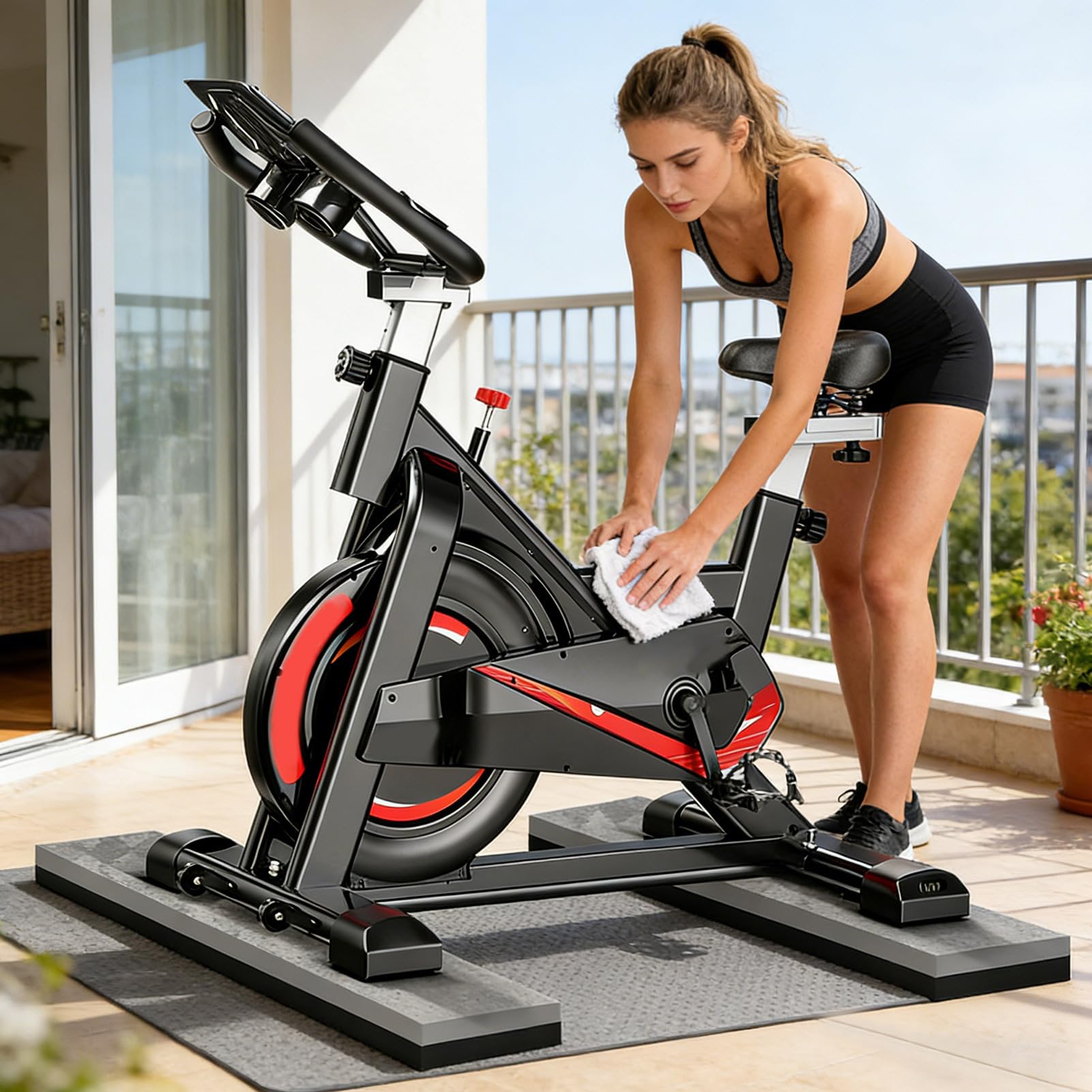Mata pod rower stacjonarny 2 sztuki, antypoślizgowe, grube maty | Mata do sprzętu fitness do domowego treningu rowerowego, garażu, studia fitness