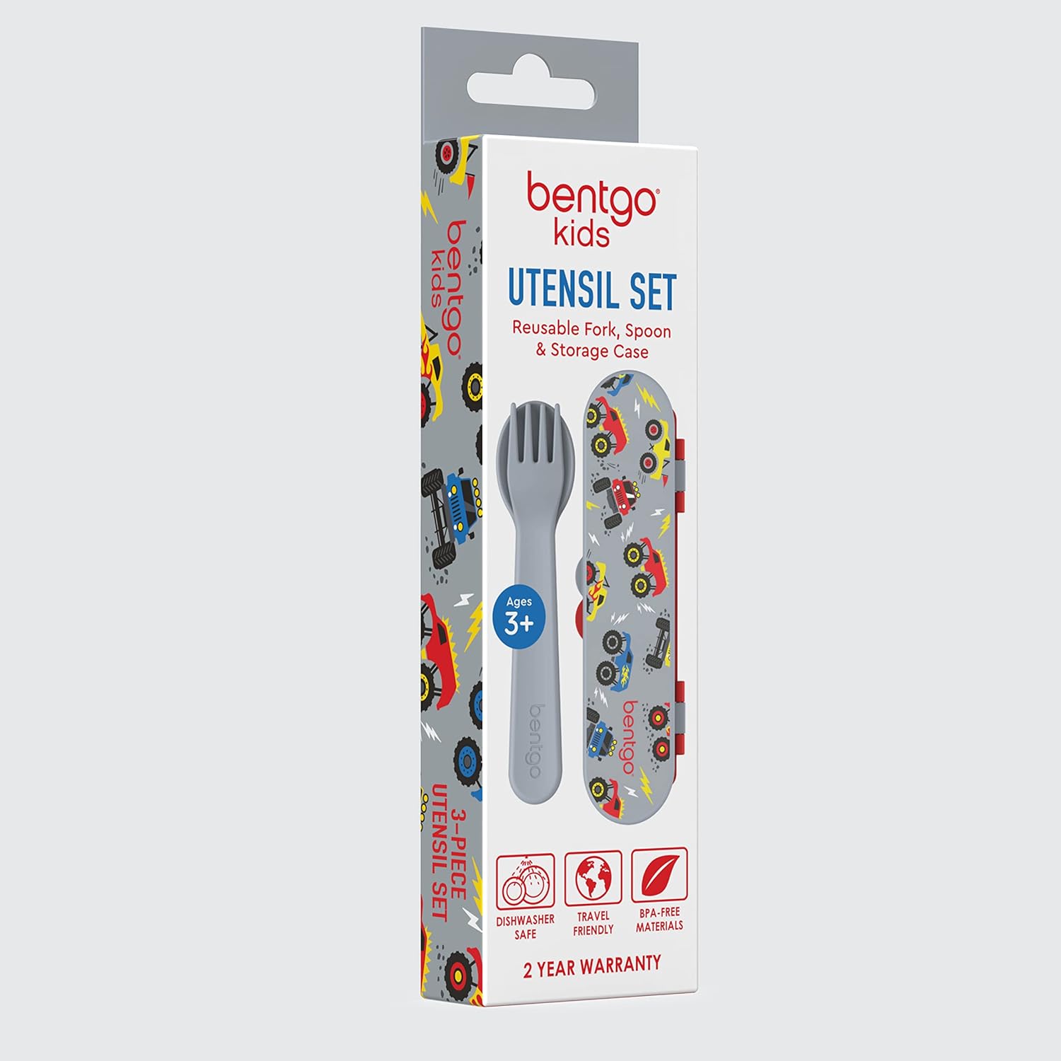 Bentgo Kids Utensil Set - Reusable Plastic Fork, Spoon & Storage Case - BPA-Free Materials, Easy-Grip Handles, Dishwasher Safe - Ideal for School Lunch, Travel, & Outdoors (Trucks) - Image 7