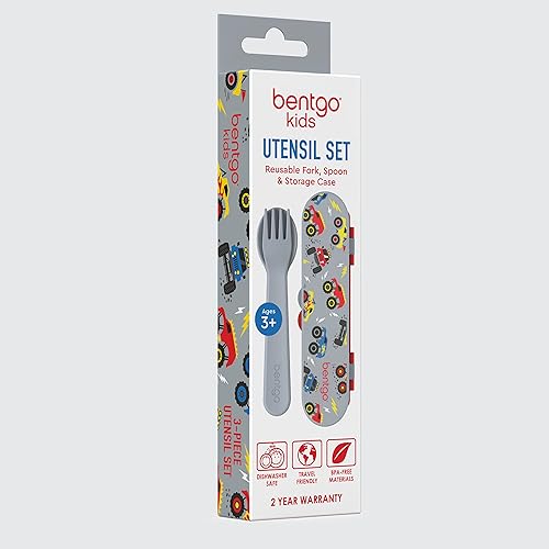 Miniatura 7 de Bentgo Juego de utensilios para niños tenedor cuchara y estuche de almacenamiento de plástico reutilizable hecho de materiales sin BPA apto para