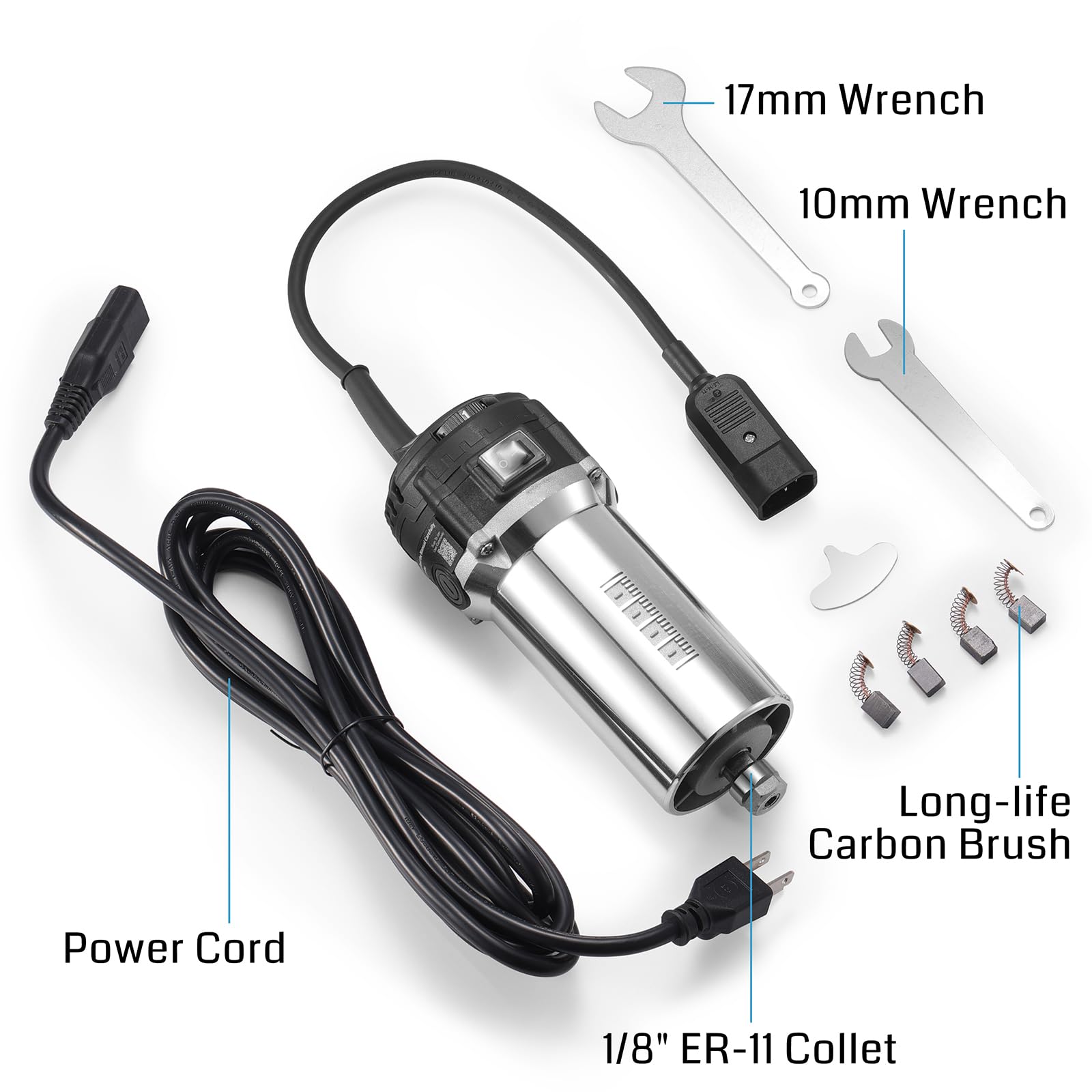 Genmitsu 710W CNC-Kompaktfräse, 65 mm Durchmesser, Spindelmotor mit LCD-Digitalanzeige, 6 einstellbare Geschwindigkeiten, 1/8" ER11 Spannzange, 4 Kohlebürsten, für CNC-Fräsmaschinen