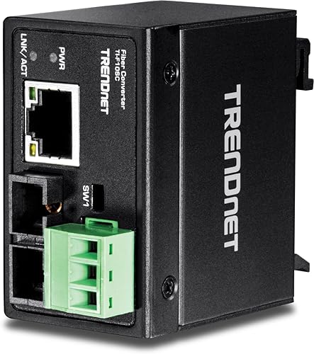 TRENDnet Hardened Industrial 100Base-FX Convertidor de fibra SC multimodo (1.2 mi, 1.2 millas), carcasa clasificada IP40, TI-F10SC, negro