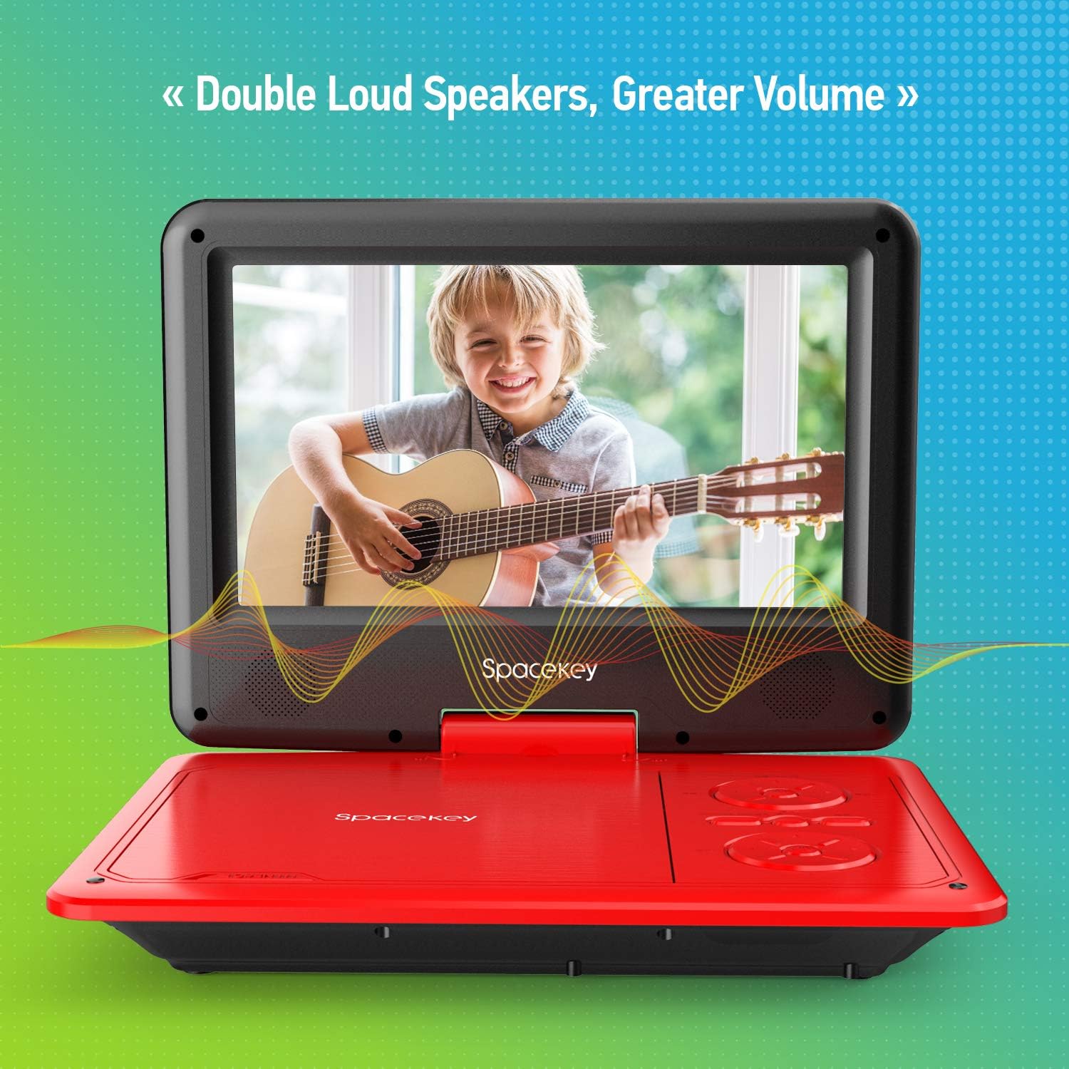 Portable DVD Player 11.5’’ with 5 Hours Rechargeable Battery by SPACEKEY, 9" Swivel Screen, Support USB/SD Slot and 1.8 Meter Car Charger, Support Memory and Region Free (Red)