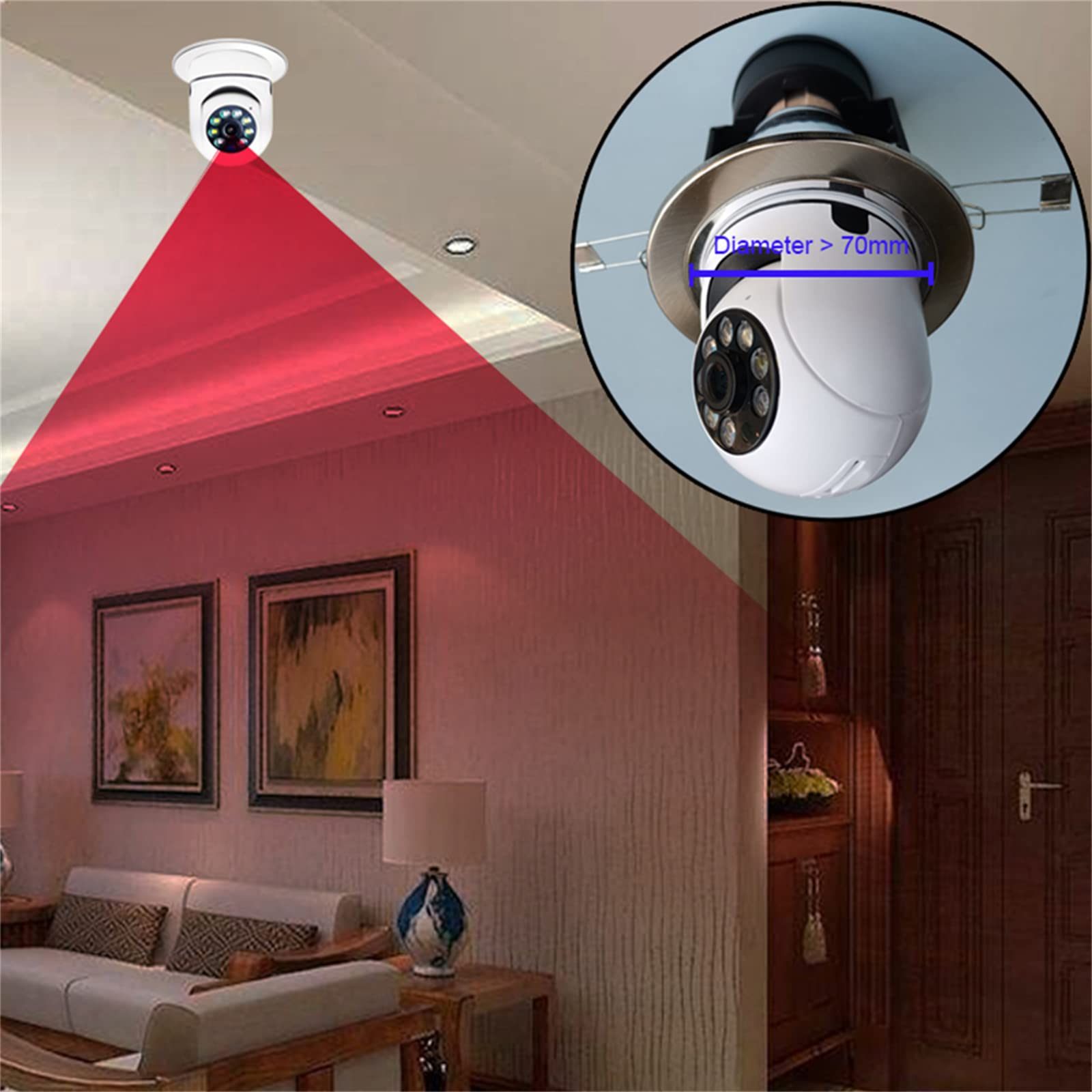 Cámara De Bombilla, Cámara De Seguridad 1080P Inalámbrica Para El Hogar 5 Ghz Y 2,4 Ghz Wifi Movimiento Seguimiento Automático Cámara De Vigilancia Inteligente De 360 Grados
