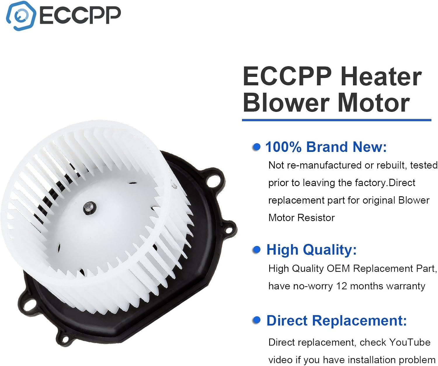 ECCPP HVAC Blower Motor Assembly 700017 A/C Fan Motor Fit for 1996-2007 for Ford Taurus LX/SE/SEL/SES/SVG, 1996-2005 for Mercury Sable 1997 1998 1999 2000 2001 2002 2003 2004 OE 1F1Z19805AA E8DZ19834A