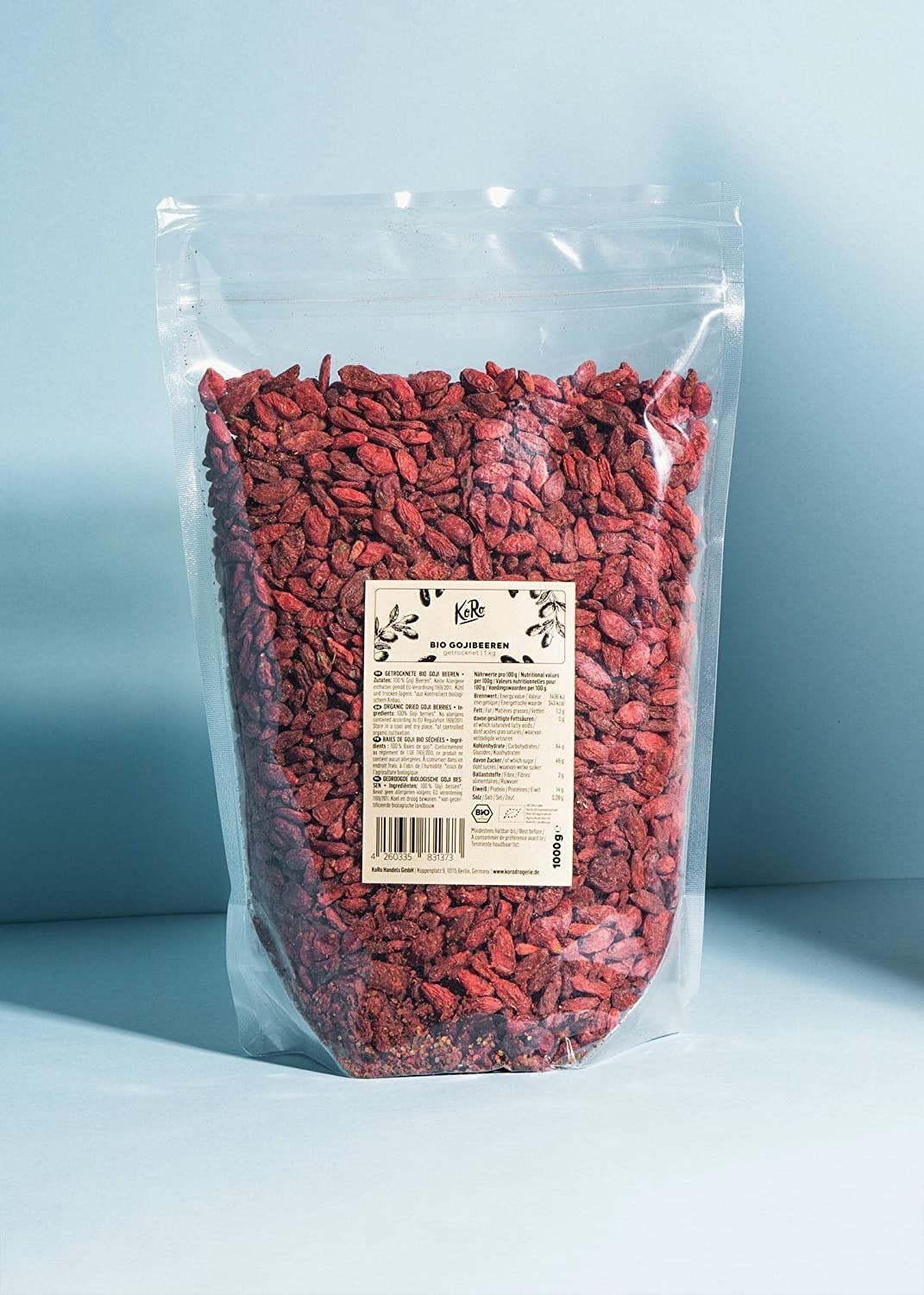 KoRo Baies de Goji Bio 1 kg – Super-aliment Naturel, Séchées Sans Additifs, Riches en Fibres et Protéines, Idéales pour Mueslis, Salades et Recettes