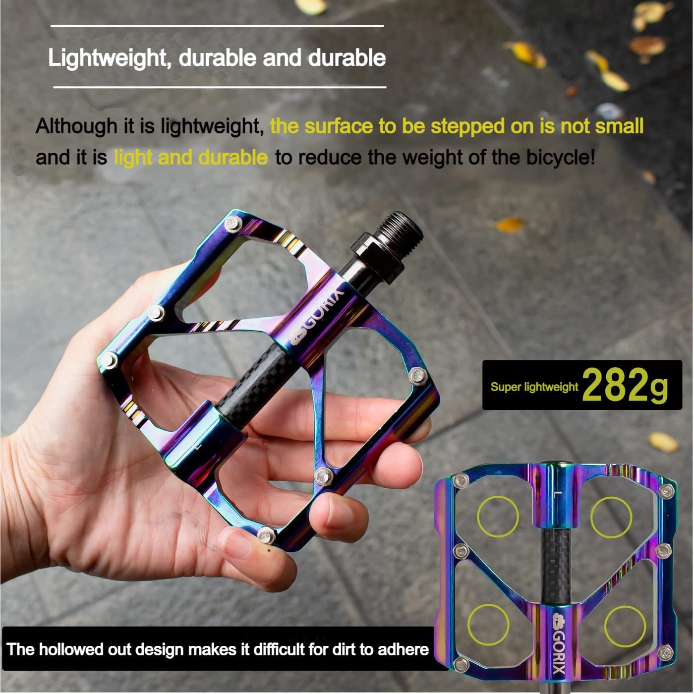 GORIX Bike Flat Pedals Oil Slick Wide CNC Leichtgewicht mit rutschfestem Pin Spike Road Mountain MTB Fahrrad (GX-FX61)